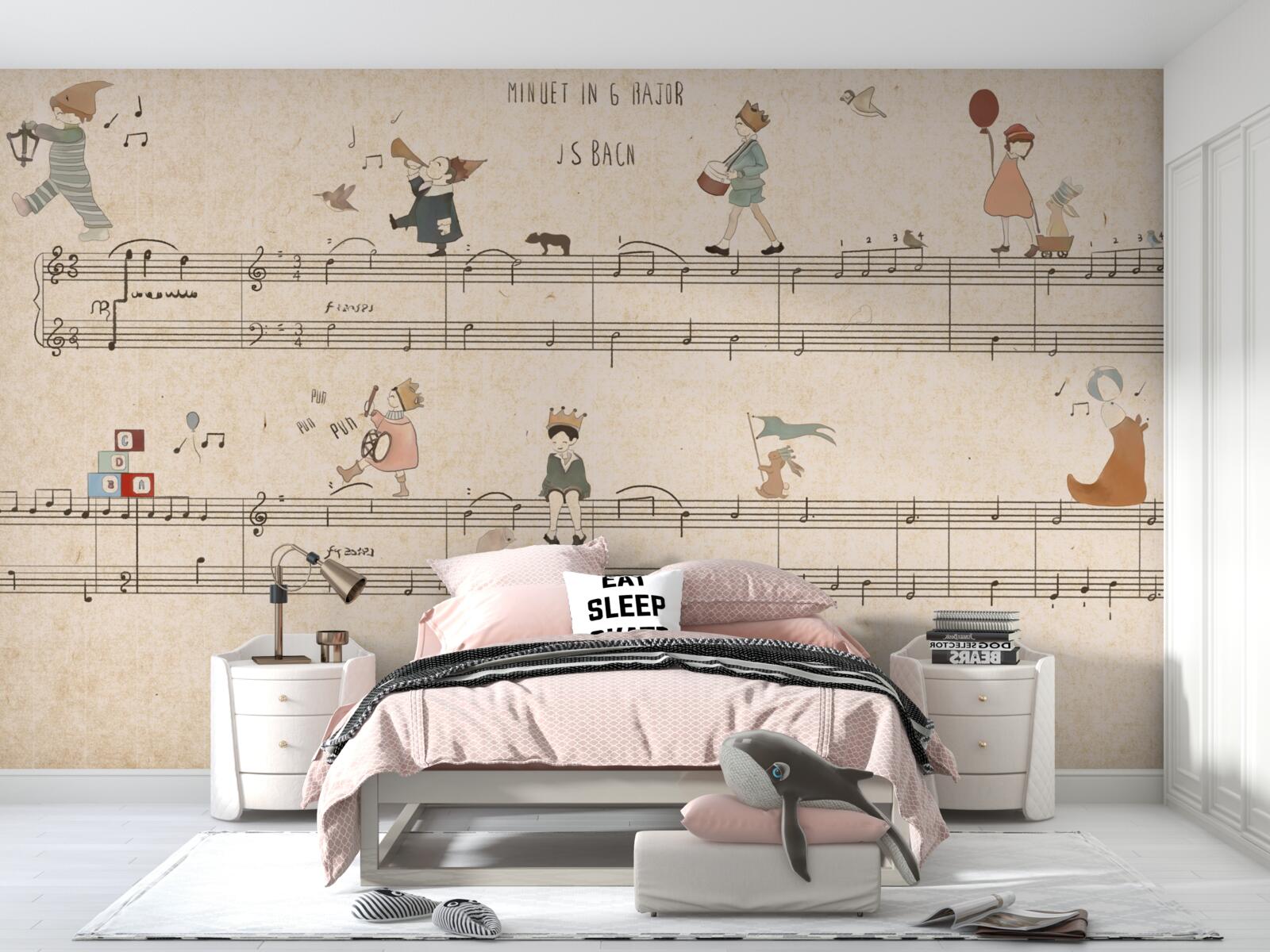 Fototapeta dzieci spacerują po liniach muzycznych