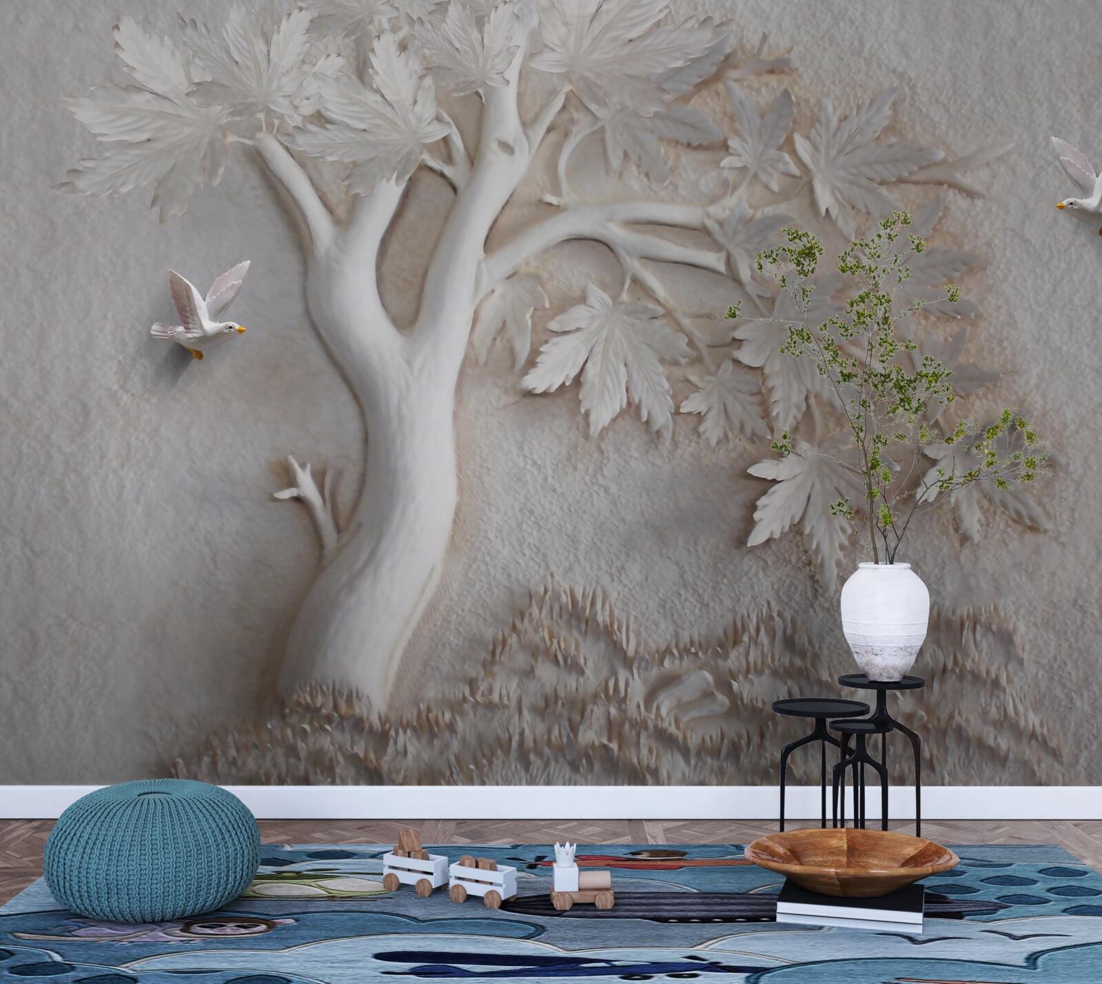 Fototapeta trójwymiarowe drzewo i ptaki