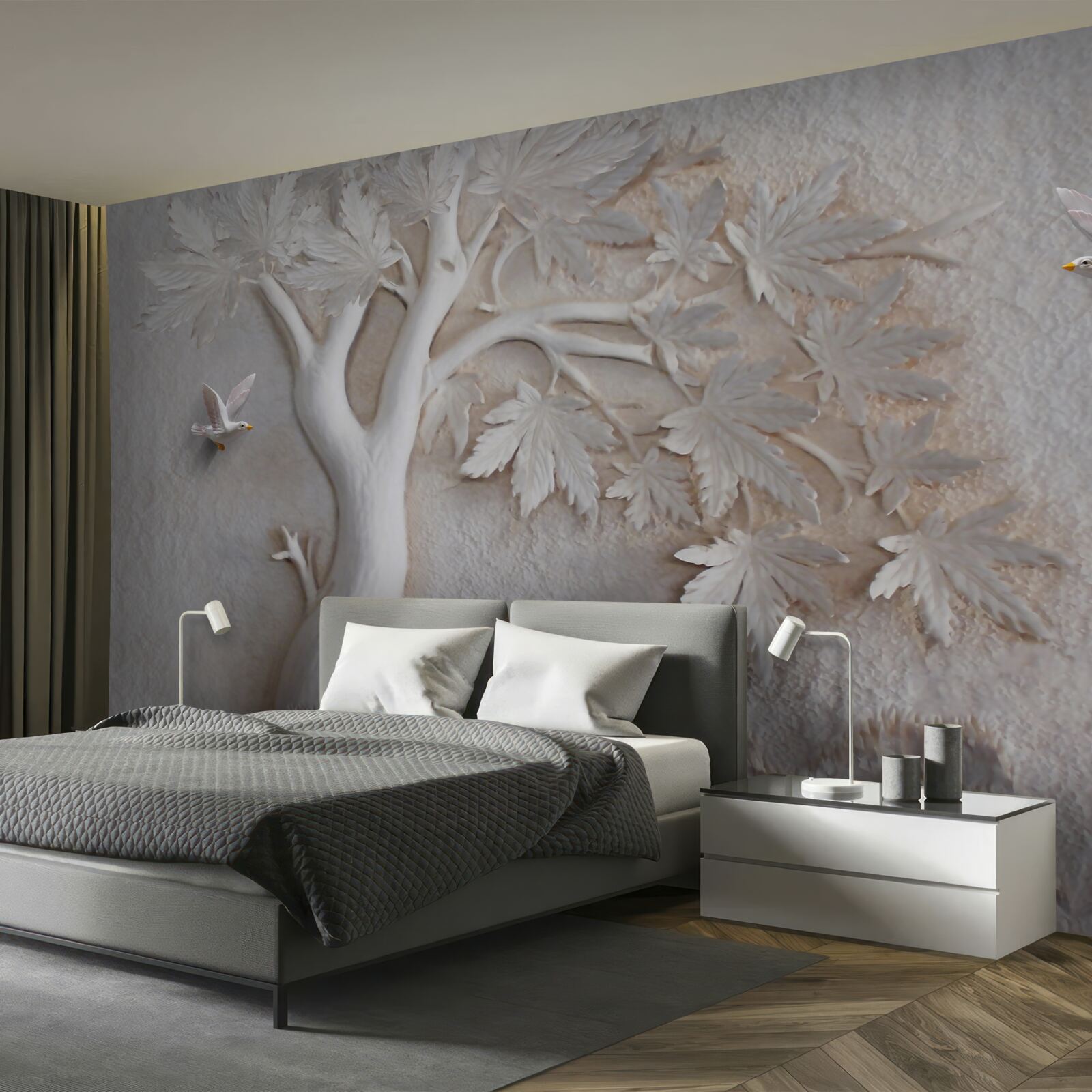 Fototapeta trójwymiarowe drzewo i ptaki