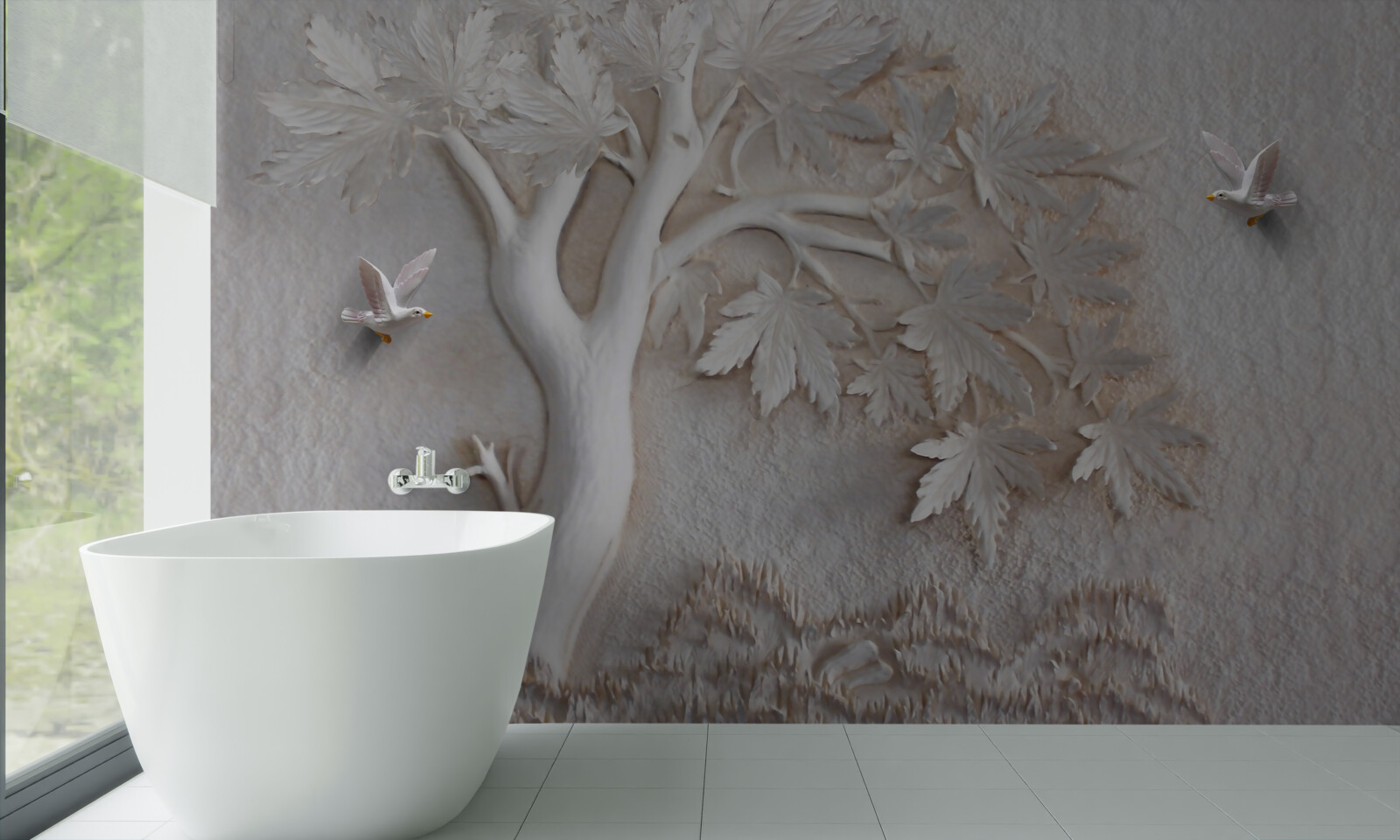 Fototapeta trójwymiarowe drzewo i ptaki