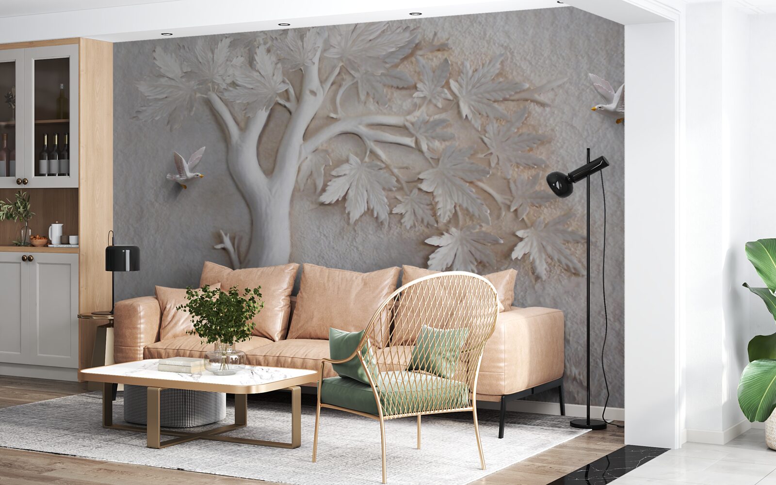 Fototapeta trójwymiarowe drzewo i ptaki