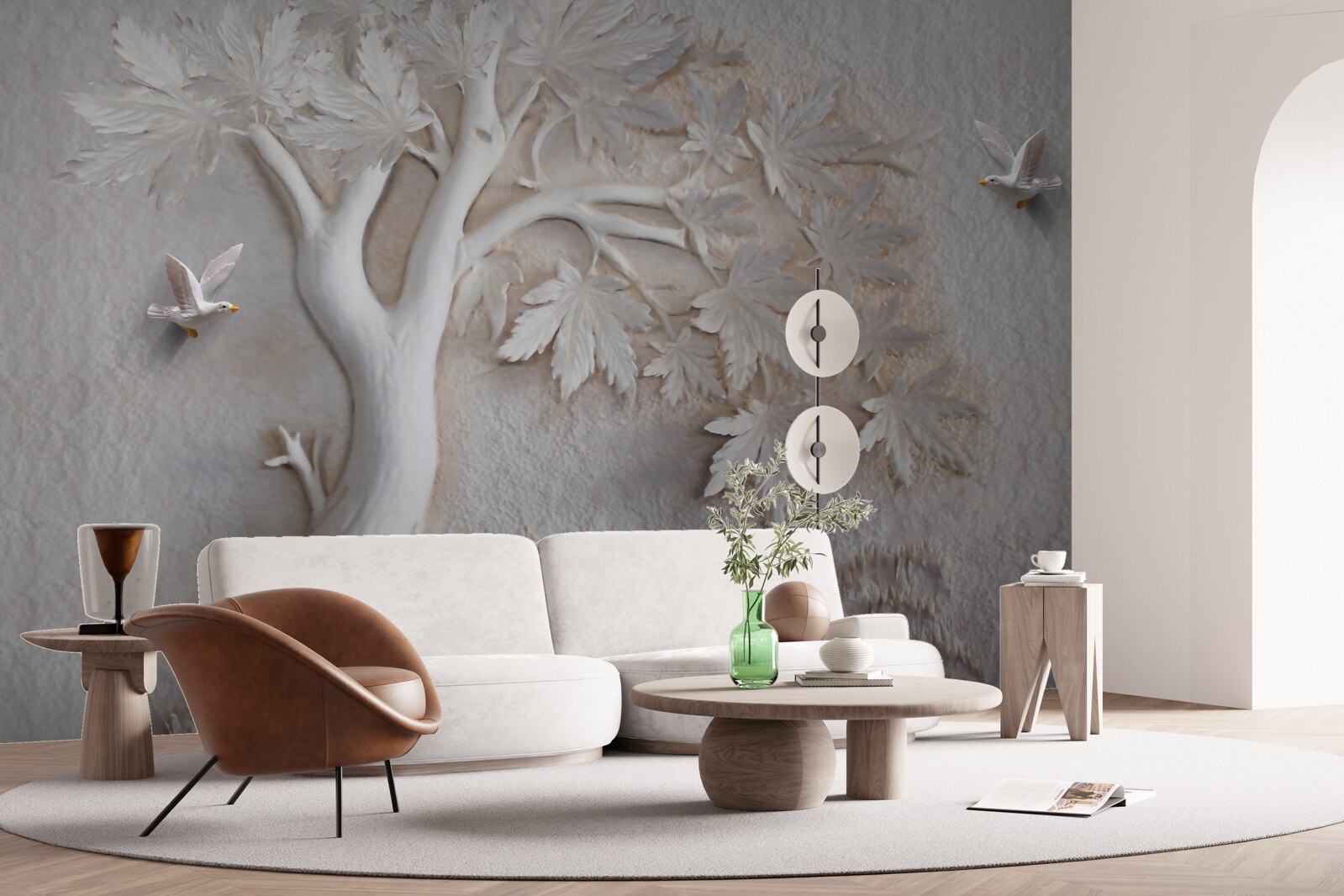 Fototapeta trójwymiarowe drzewo i ptaki