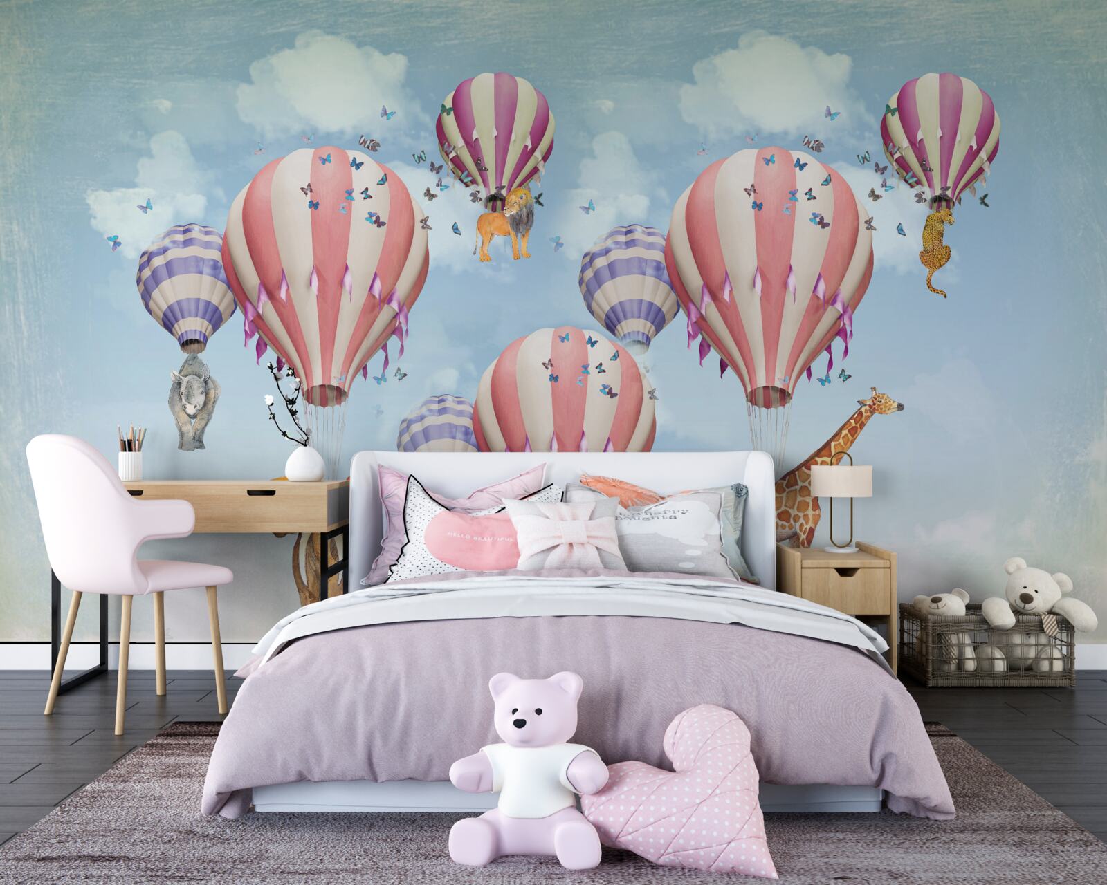 Fototapeta do balonów przyczepione są zwierzęta