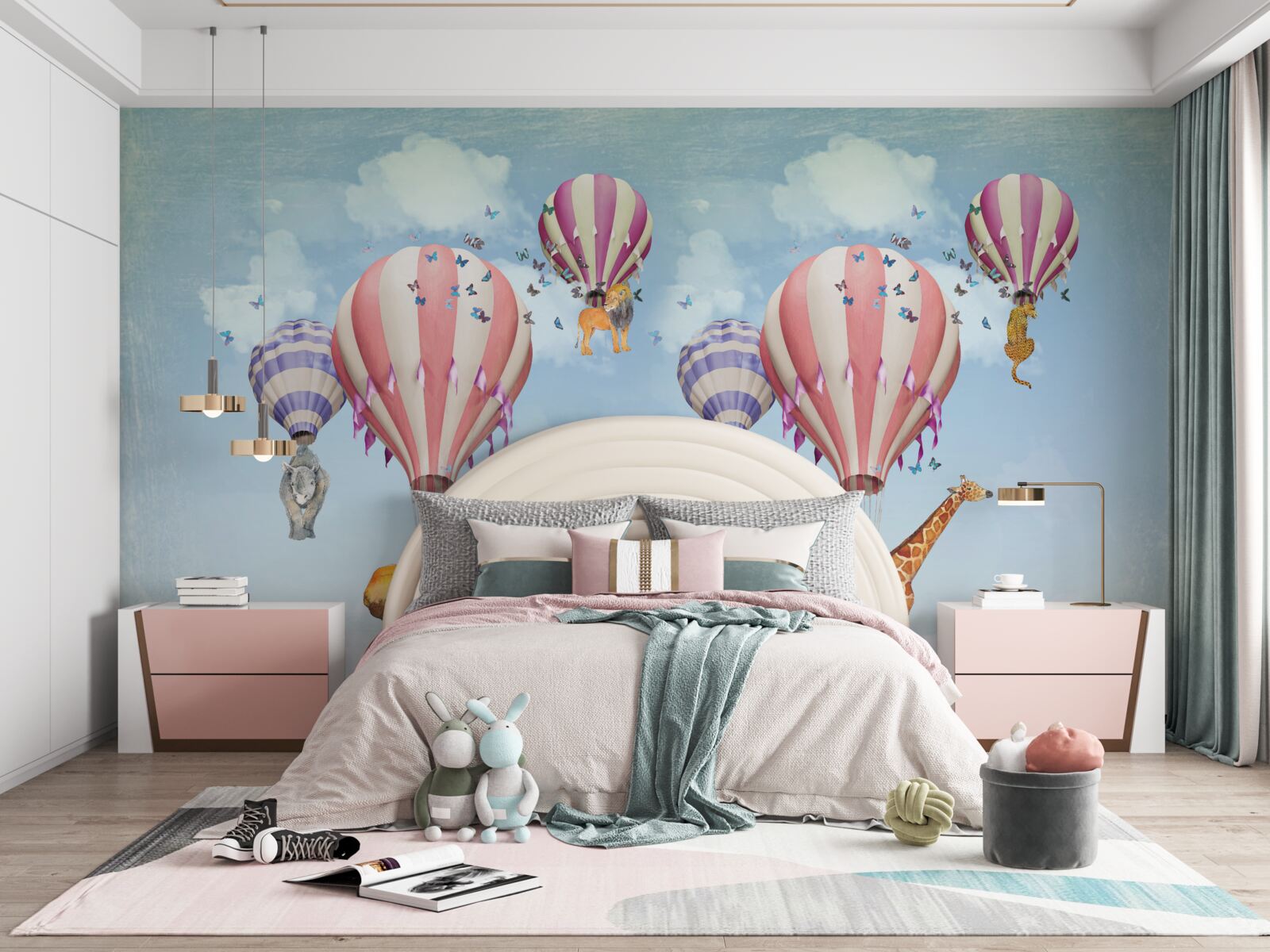 Fototapeta do balonów przyczepione są zwierzęta