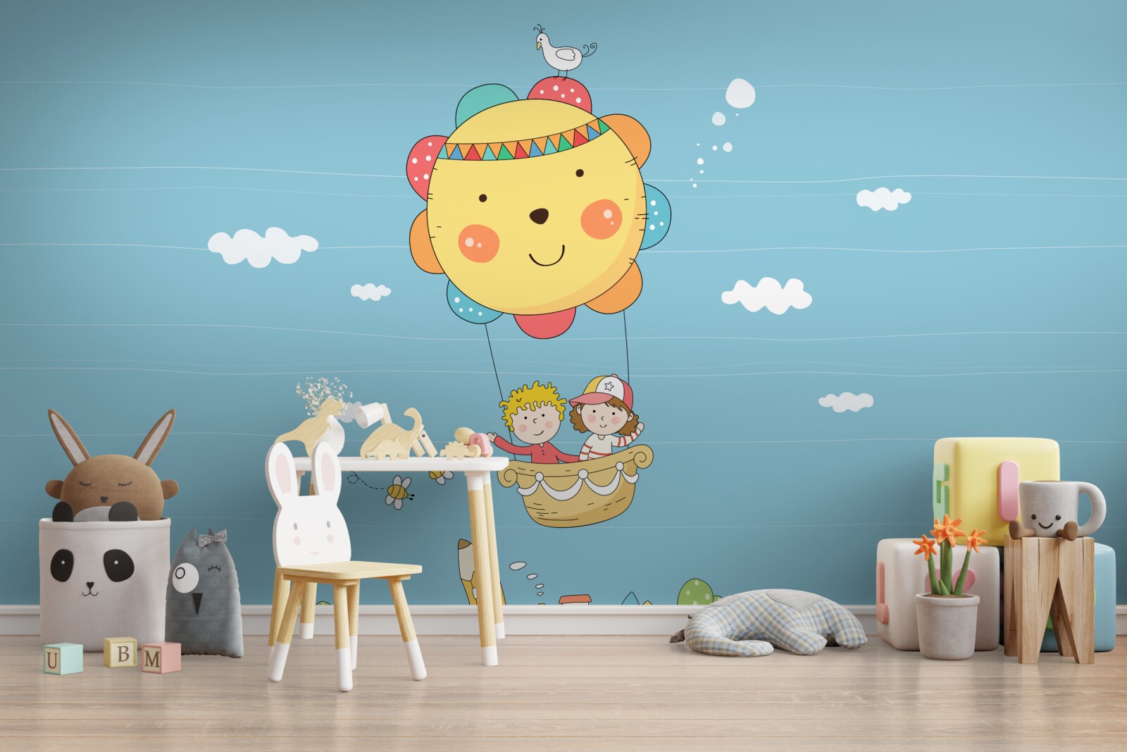 Fototapeta dzieci latają balonem na ogrzane powietrze