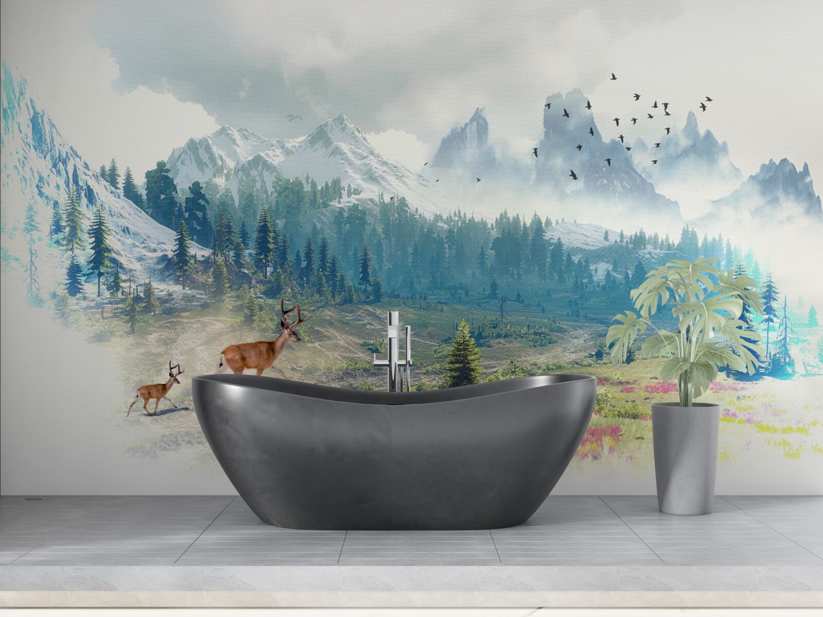 Fototapeta jelenie wędrują po górach