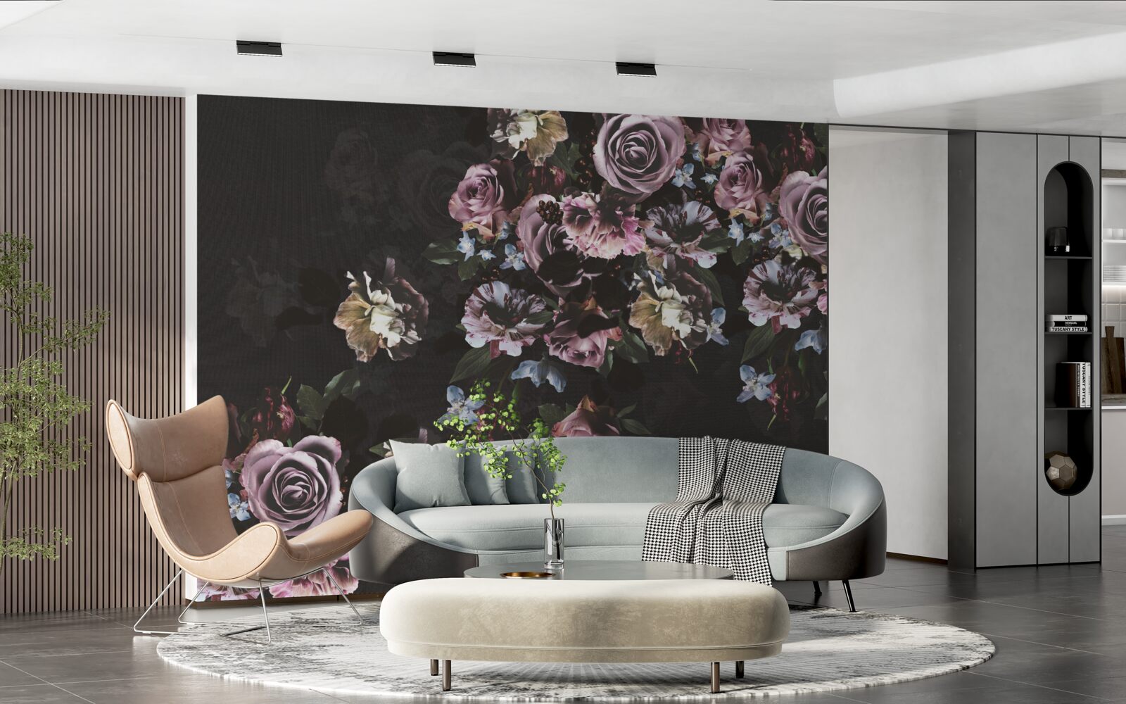 Fototapeta różowe kwiaty na czarnym tle