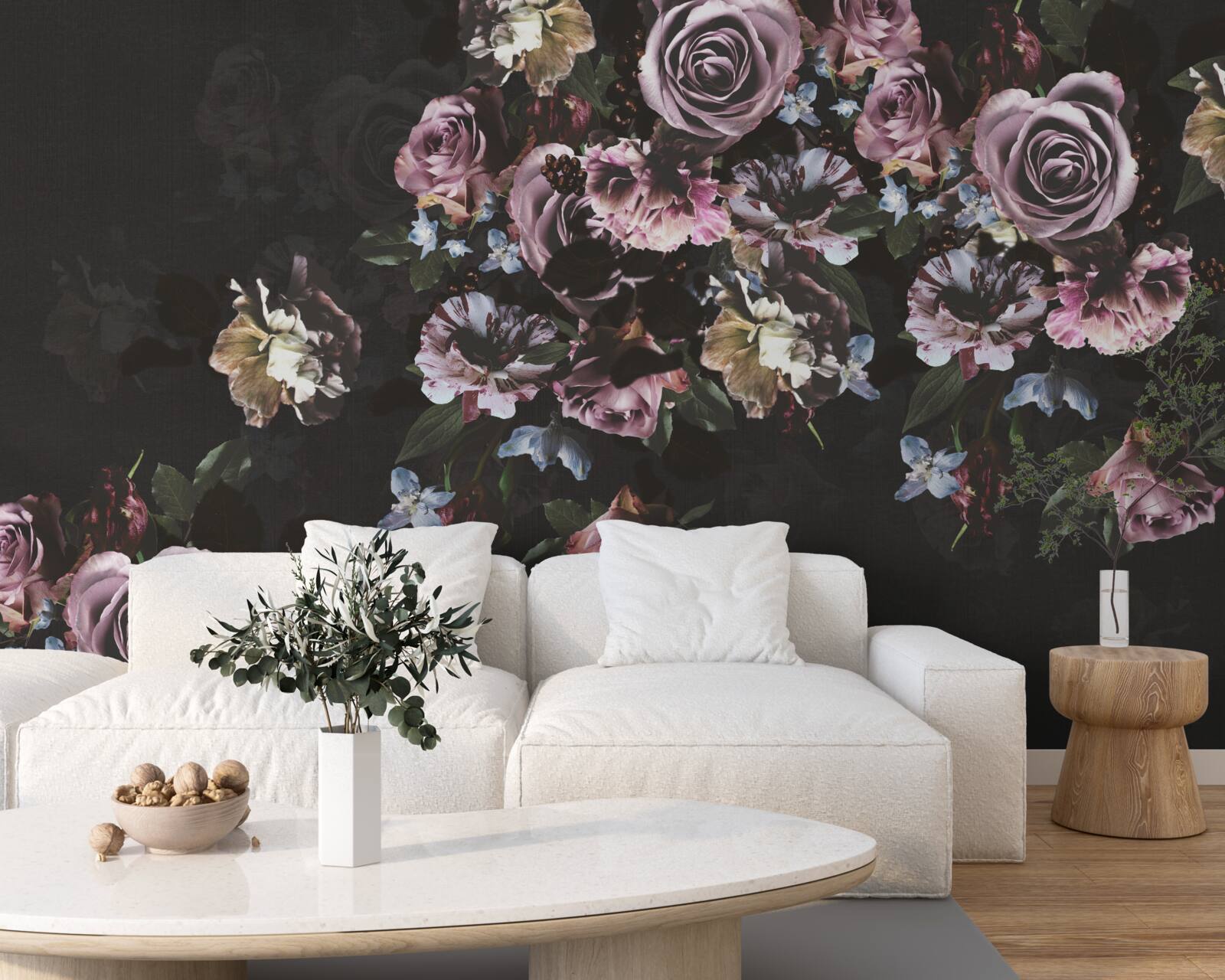 Fototapeta różowe kwiaty na czarnym tle