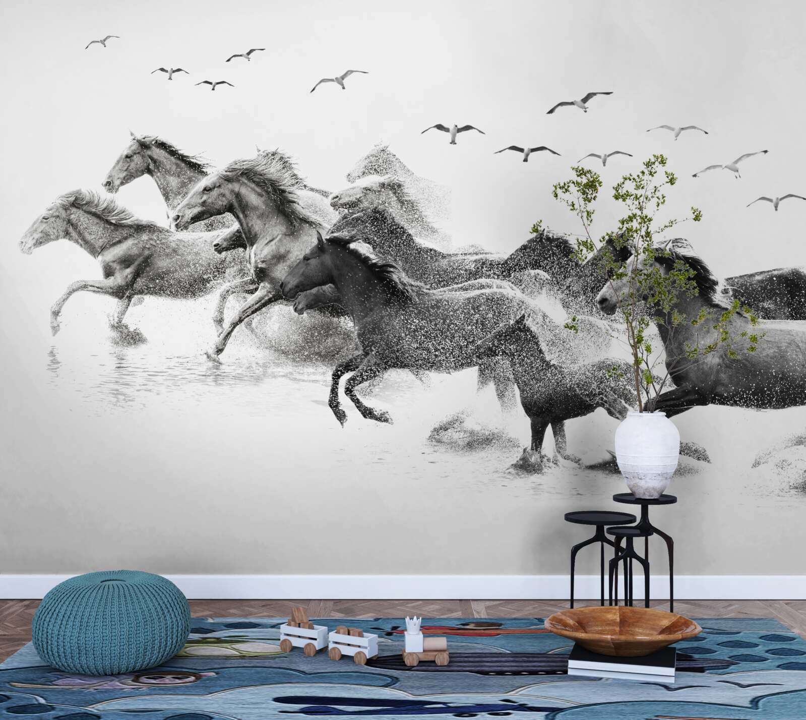 Fototapeta wiele galopujących koni