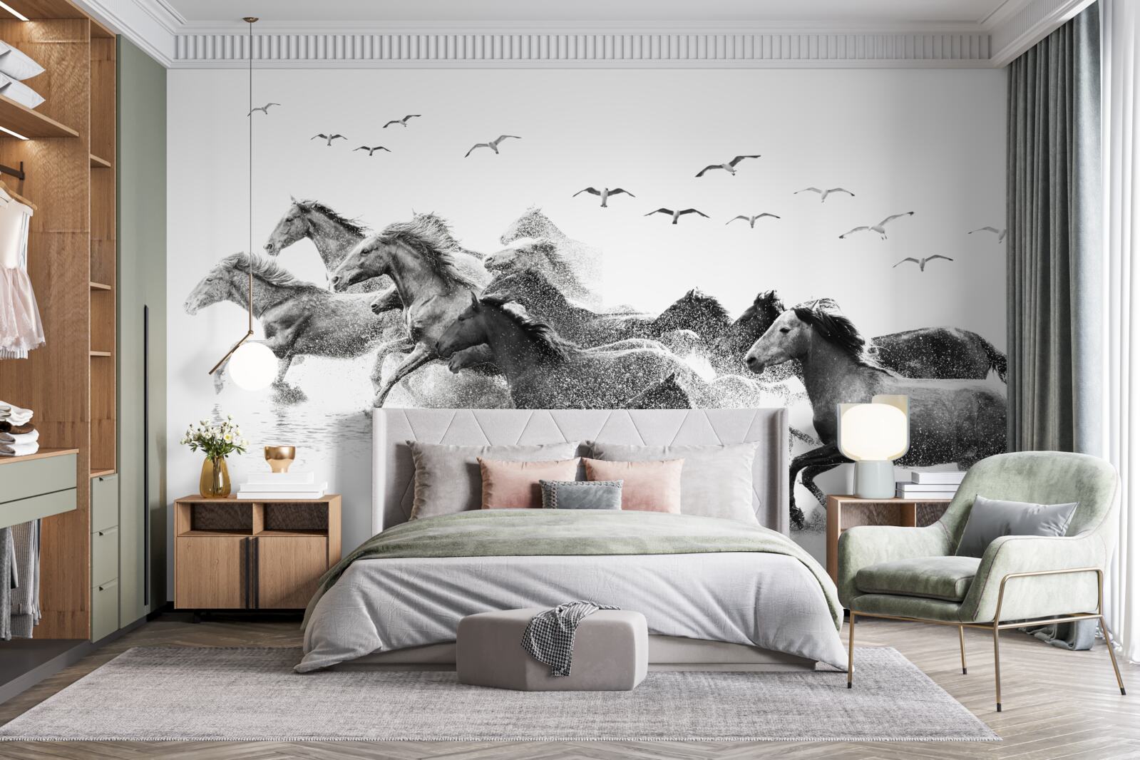 Fototapeta wiele galopujących koni