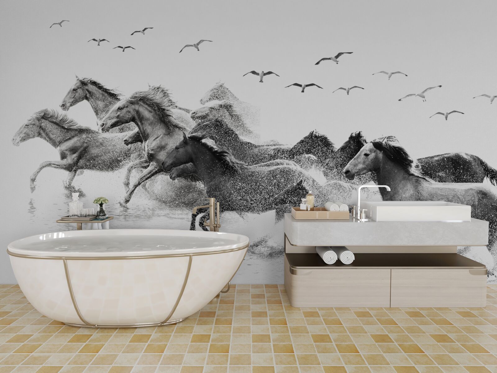 Fototapeta wiele galopujących koni