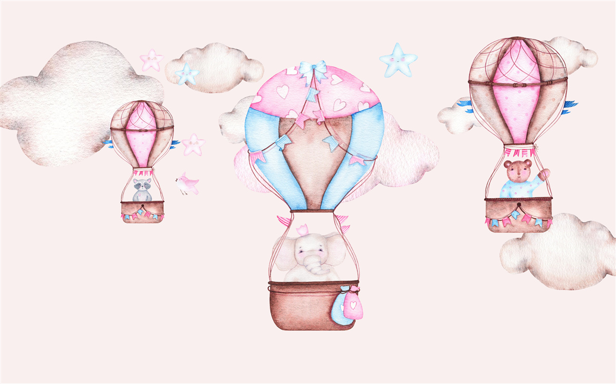 Fototapeta zwierzęta szybują po niebie na balonach