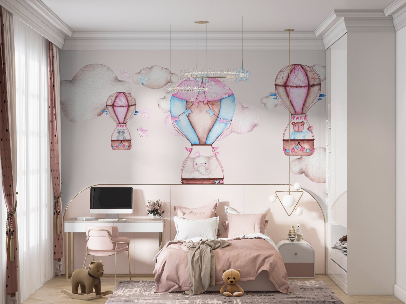 Fototapeta zwierzęta szybują po niebie na balonach