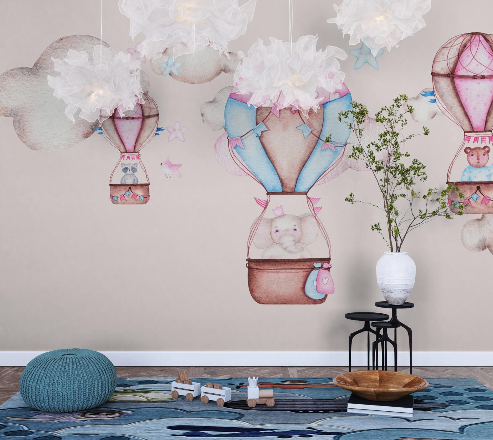 Fototapeta zwierzęta szybują po niebie na balonach