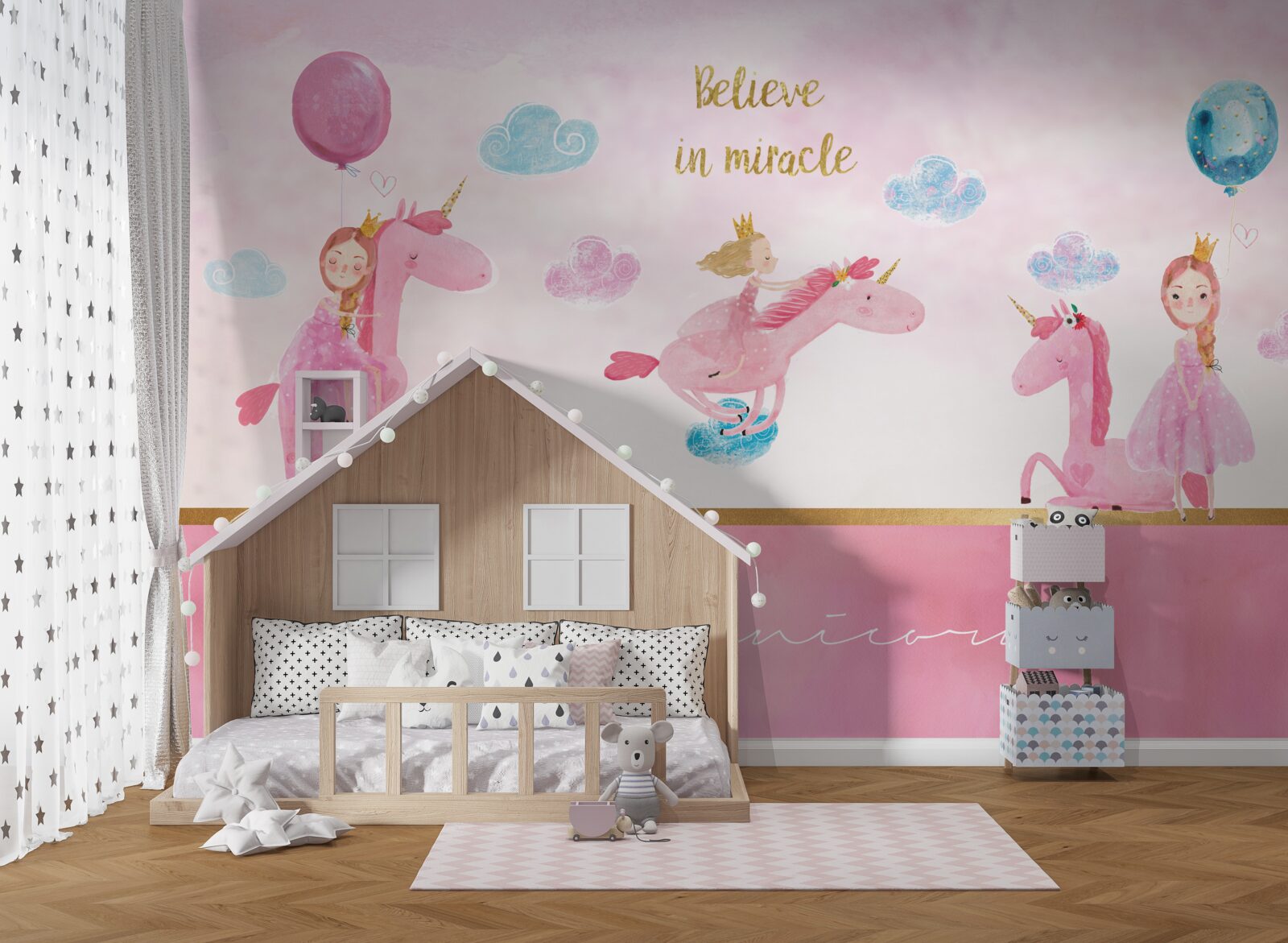 Fototapeta księżniczki na różowych jednorożcach