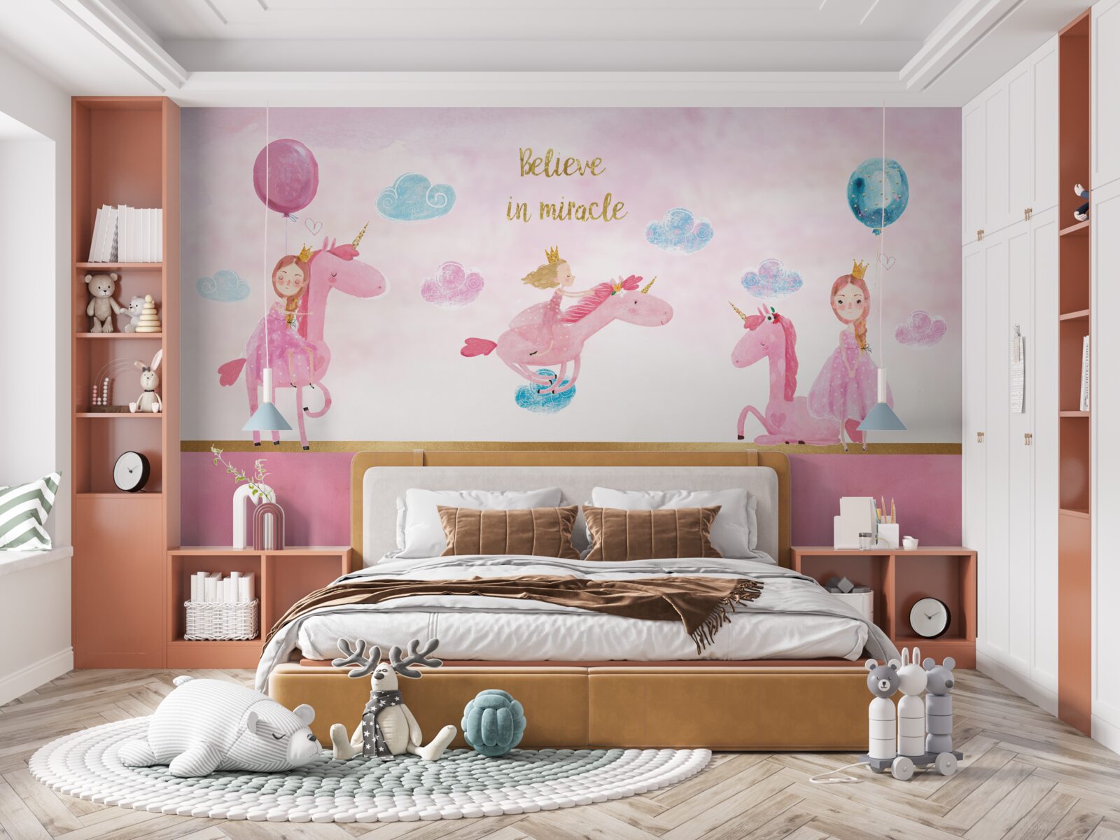 Fototapeta księżniczki na różowych jednorożcach