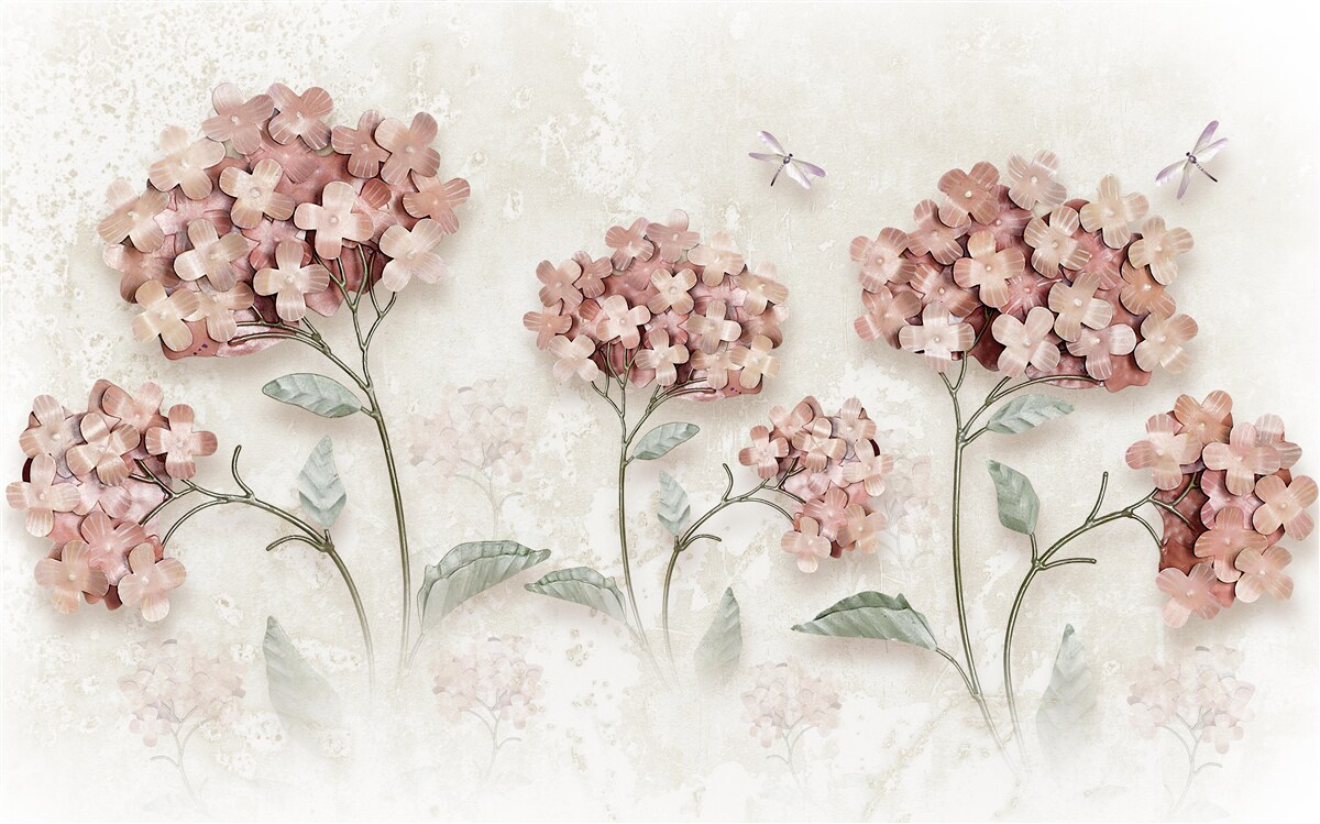 Fototapeta ważki fruwają w pobliżu różowych kwiatów