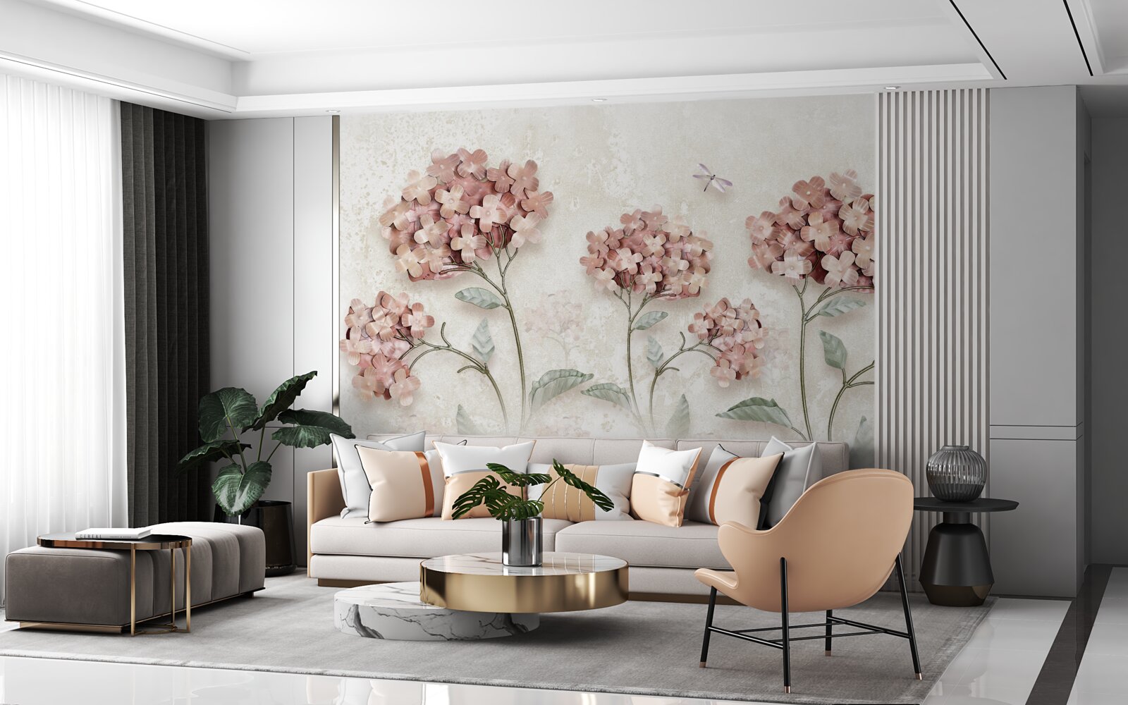 Fototapeta ważki fruwają w pobliżu różowych kwiatów