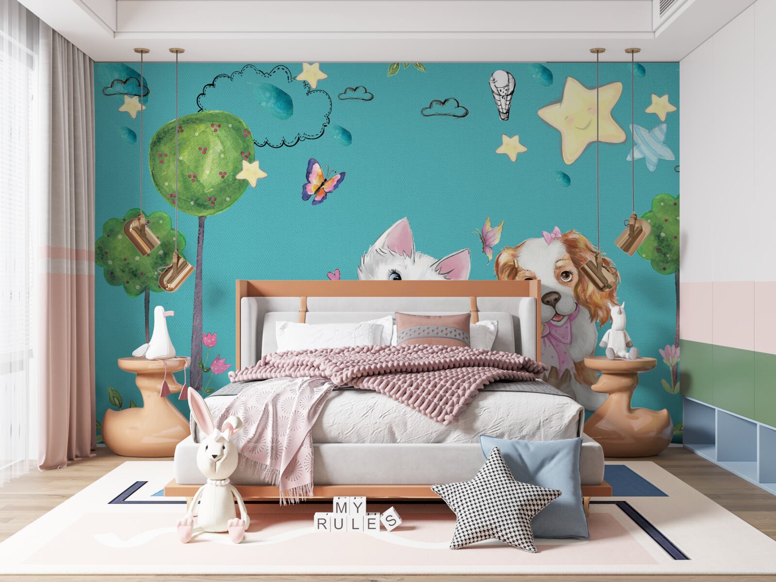 Fototapeta kot i pies wśród drzew