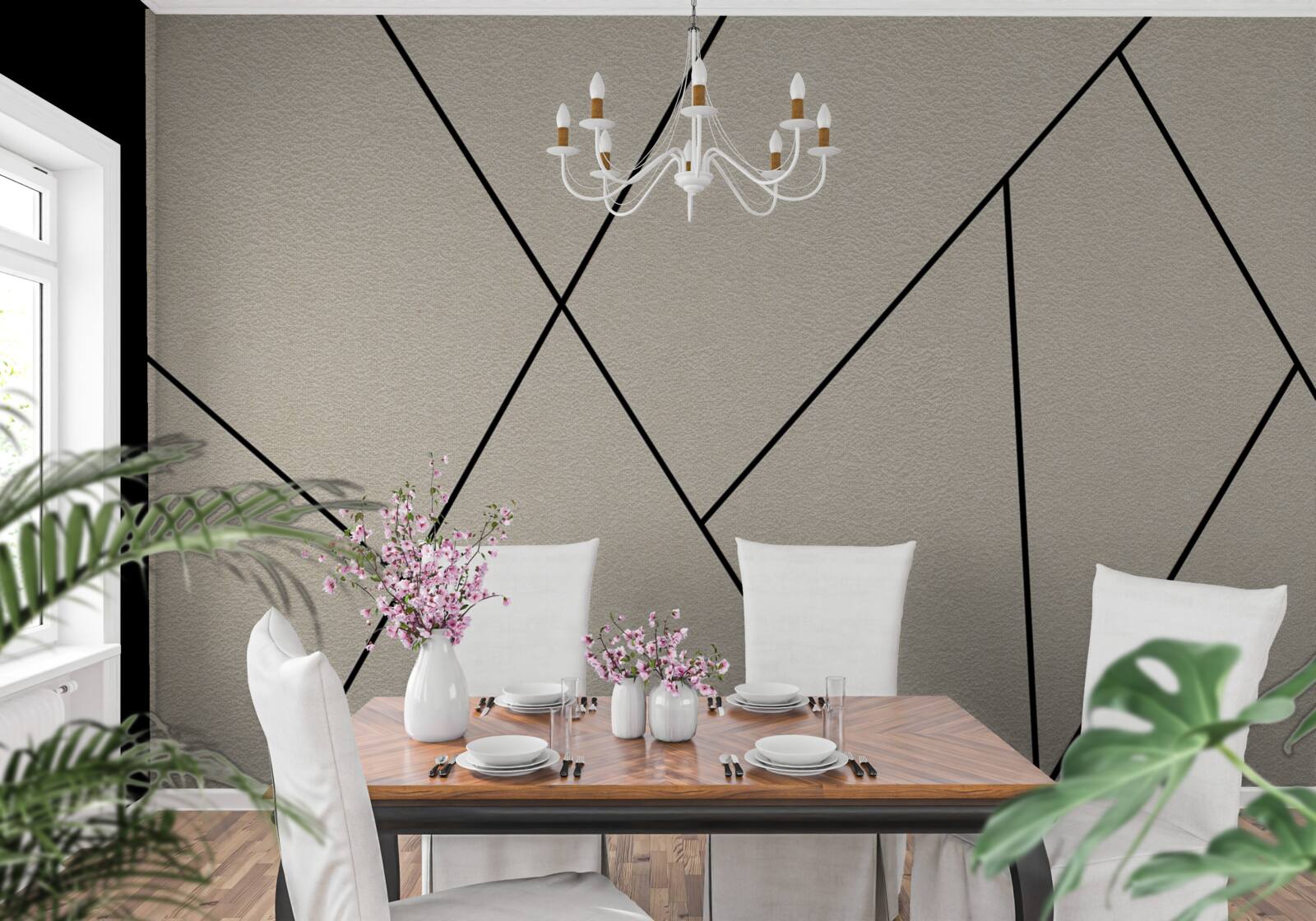 Fototapeta jasna ściana z gładkimi czarnymi liniami