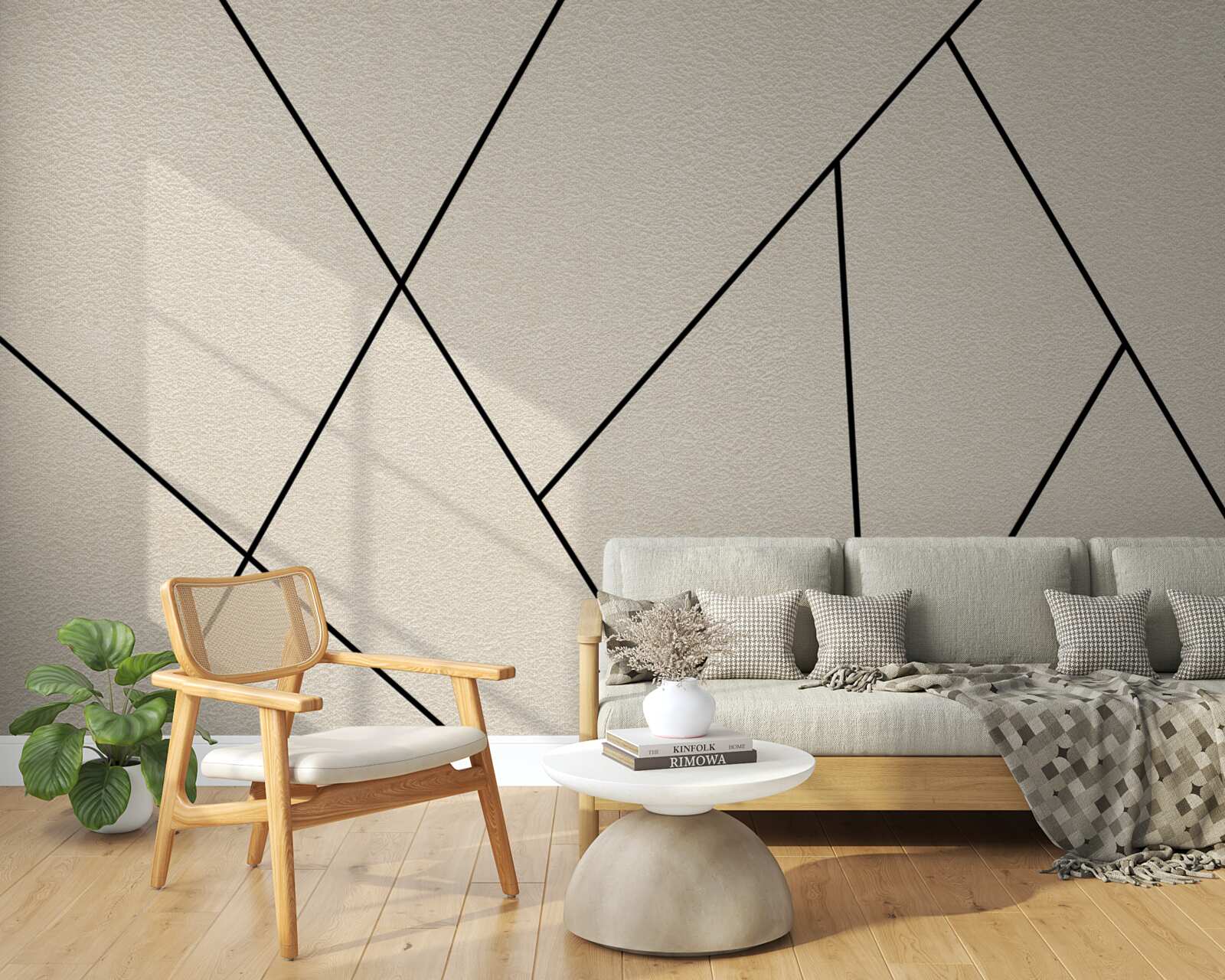 Fototapeta jasna ściana z gładkimi czarnymi liniami