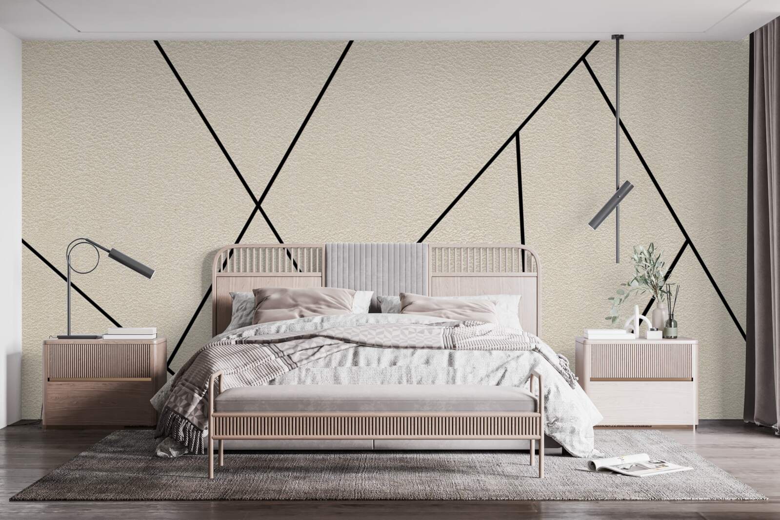 Fototapeta jasna ściana z gładkimi czarnymi liniami