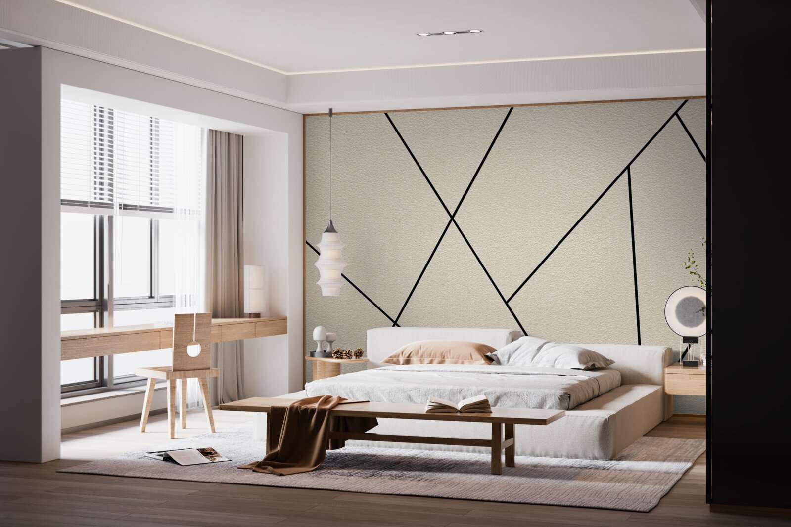 Fototapeta jasna ściana z gładkimi czarnymi liniami