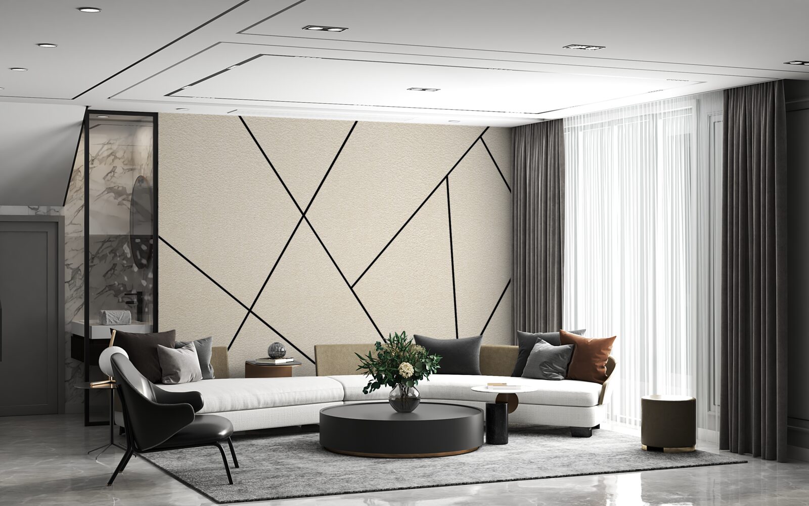 Fototapeta jasna ściana z gładkimi czarnymi liniami