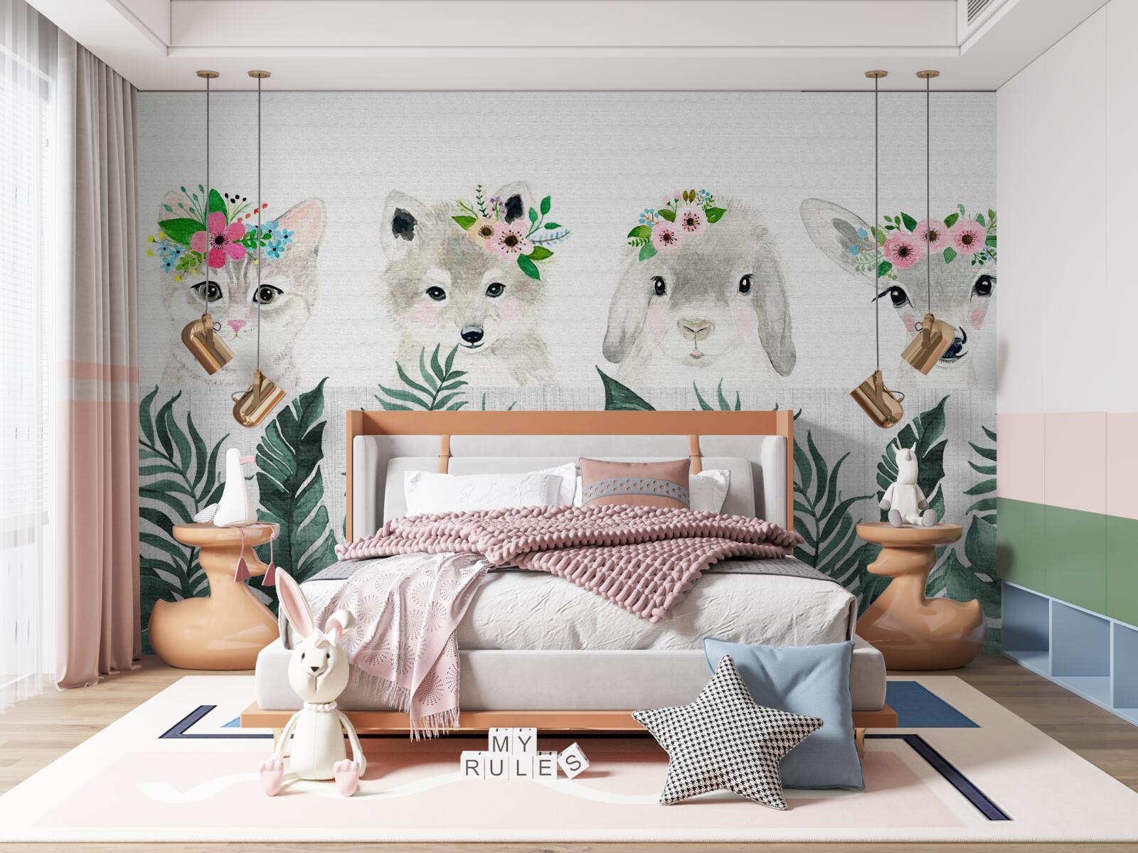 Fototapeta twarze zwierząt z kwiatami