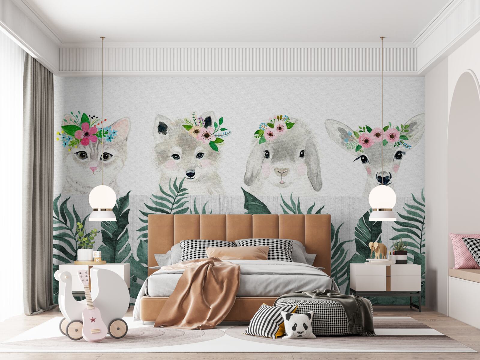 Fototapeta twarze zwierząt z kwiatami