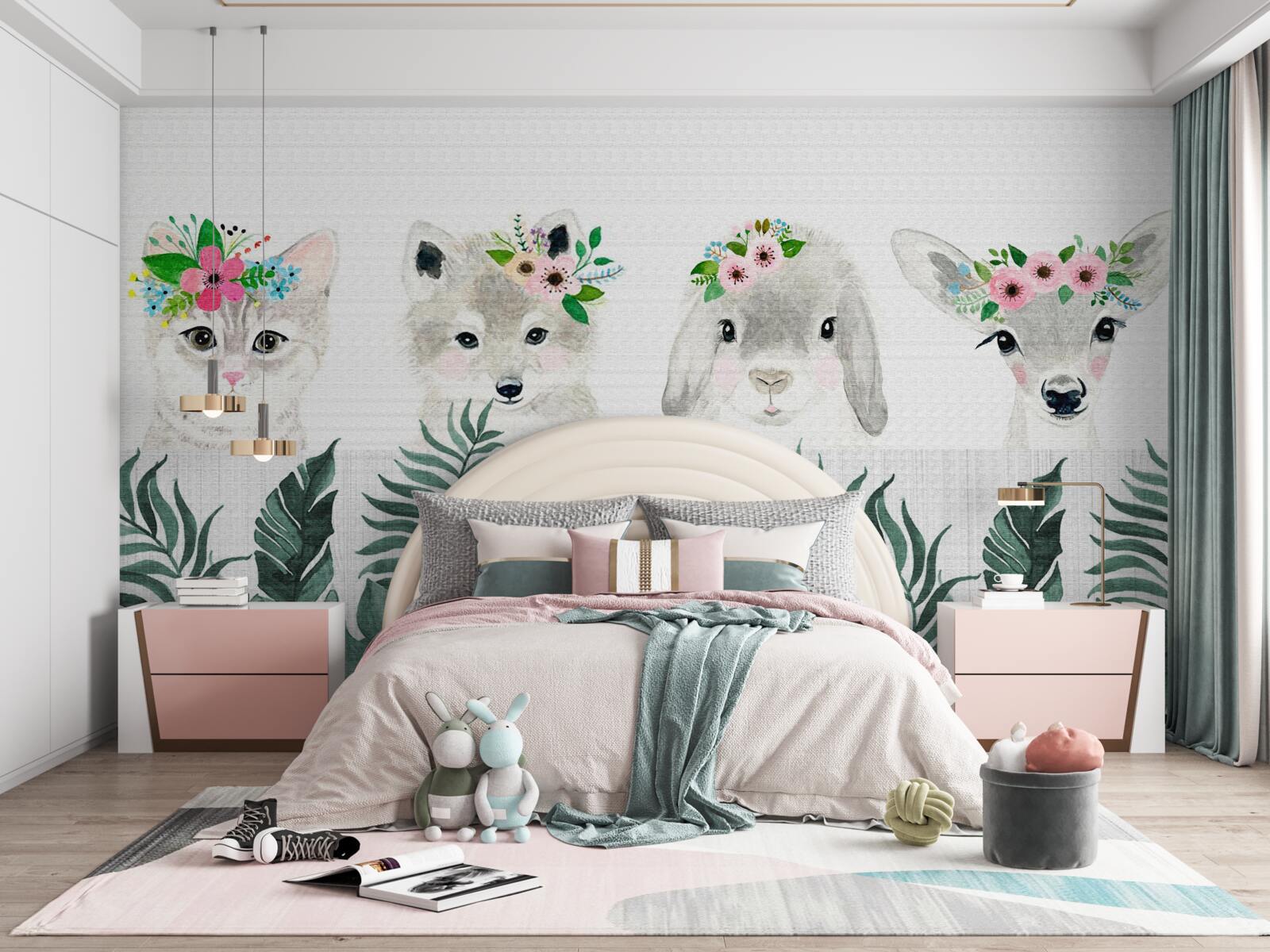 Fototapeta twarze zwierząt z kwiatami