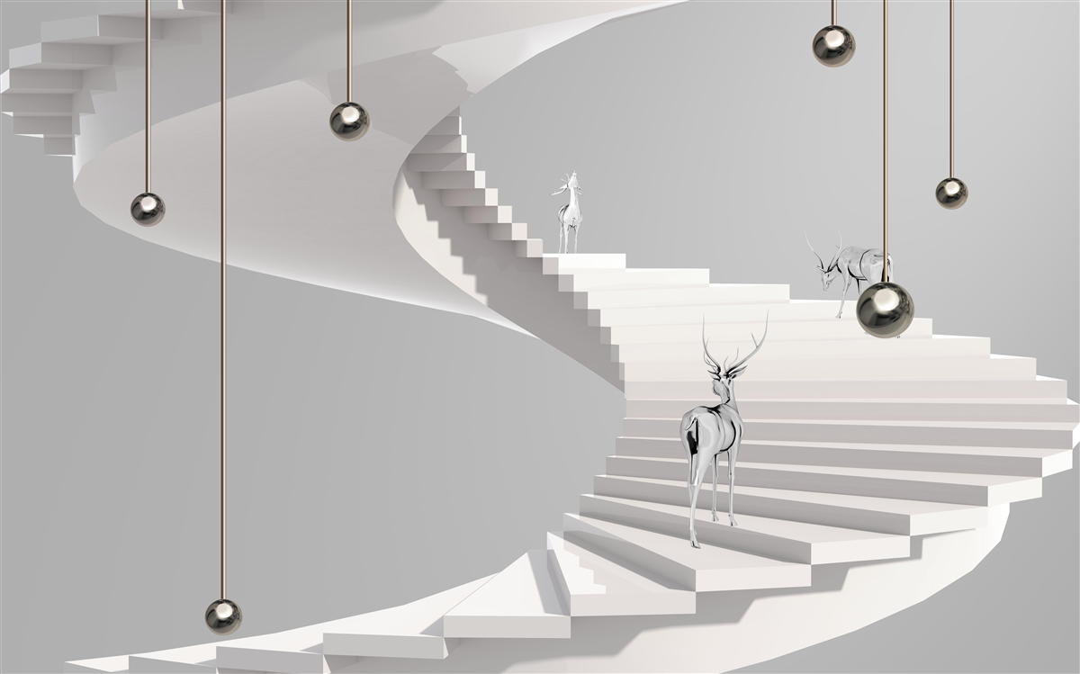 Fototapeta jeleń na spiralnych schodach