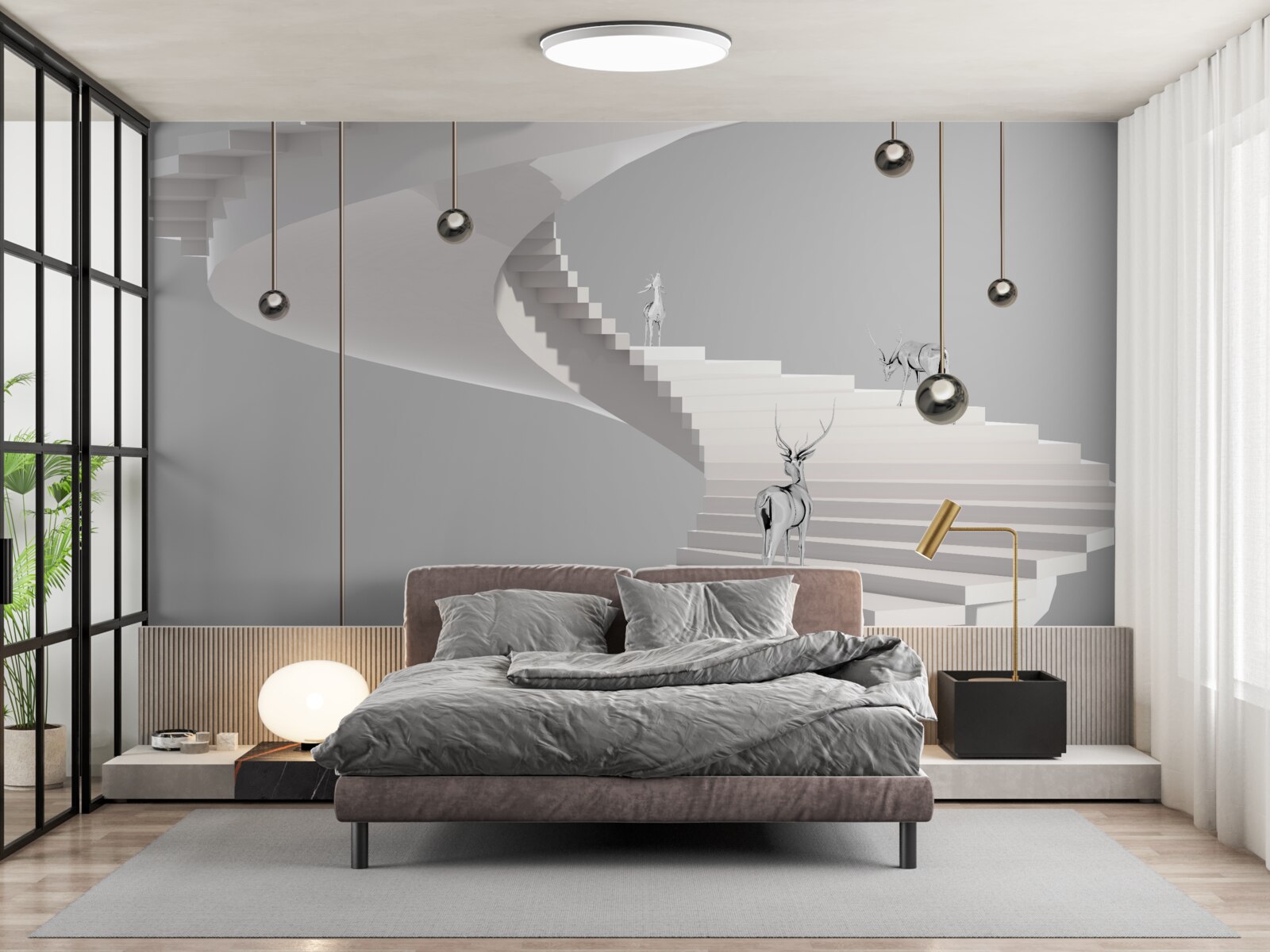 Fototapeta jeleń na spiralnych schodach