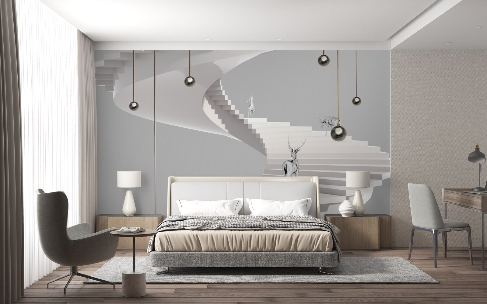 Fototapeta jeleń na spiralnych schodach