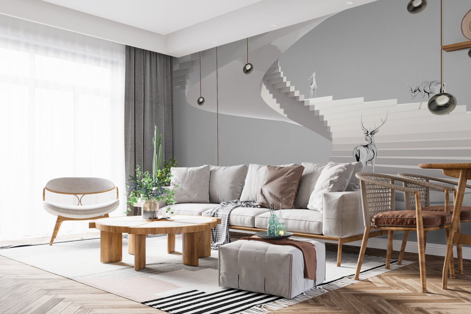 Fototapeta jeleń na spiralnych schodach