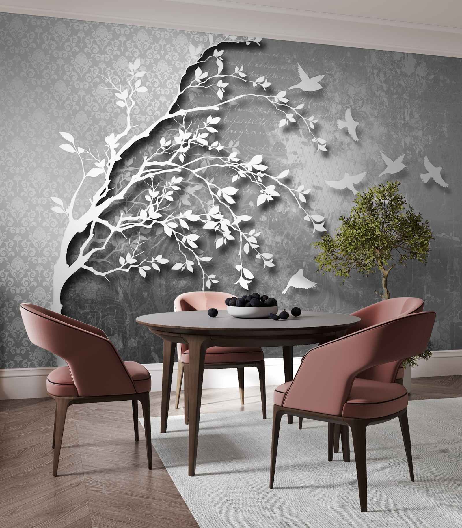 Fototapeta zarys wdzięcznych drzew i ptaków