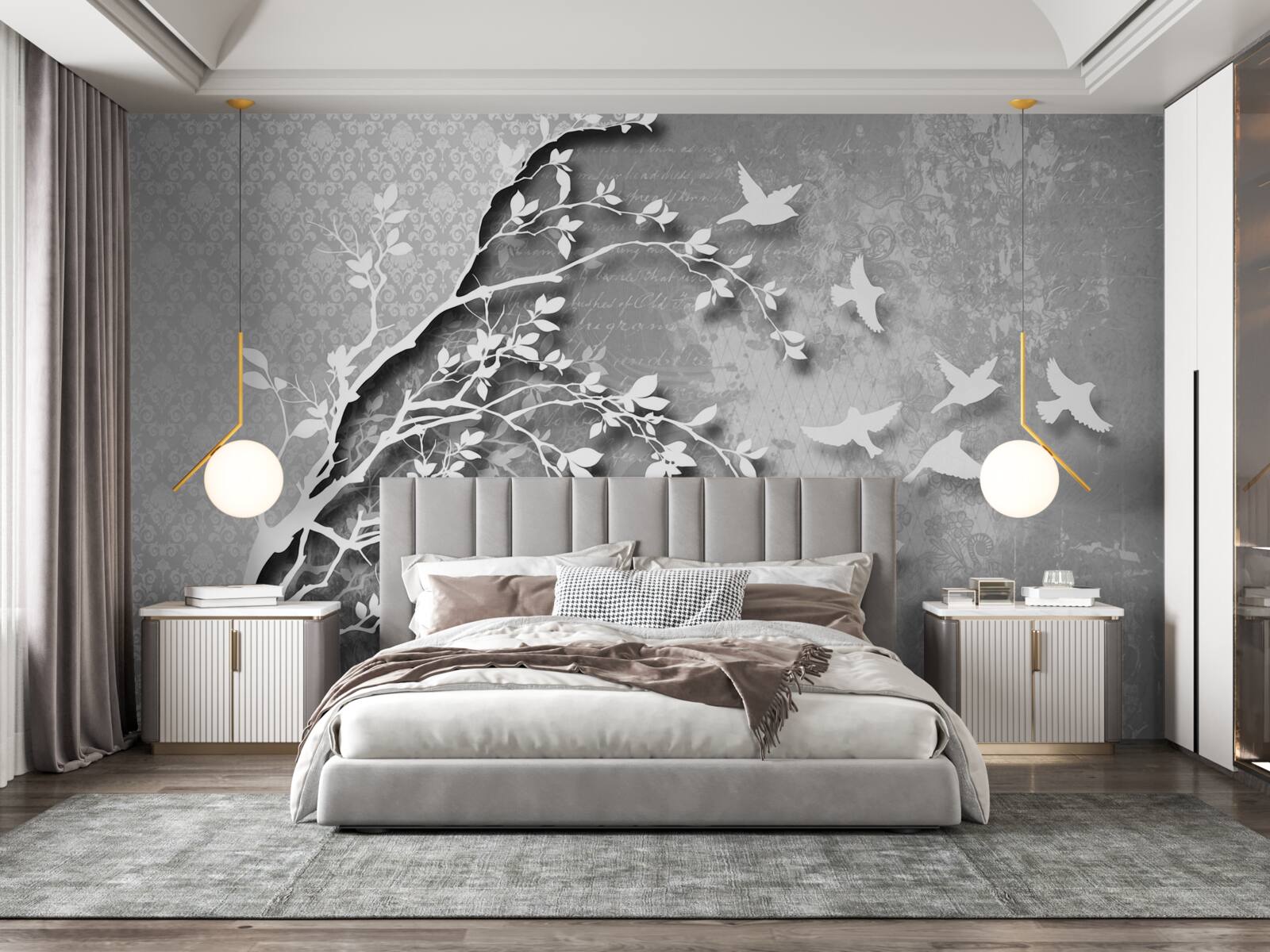 Fototapeta zarys wdzięcznych drzew i ptaków