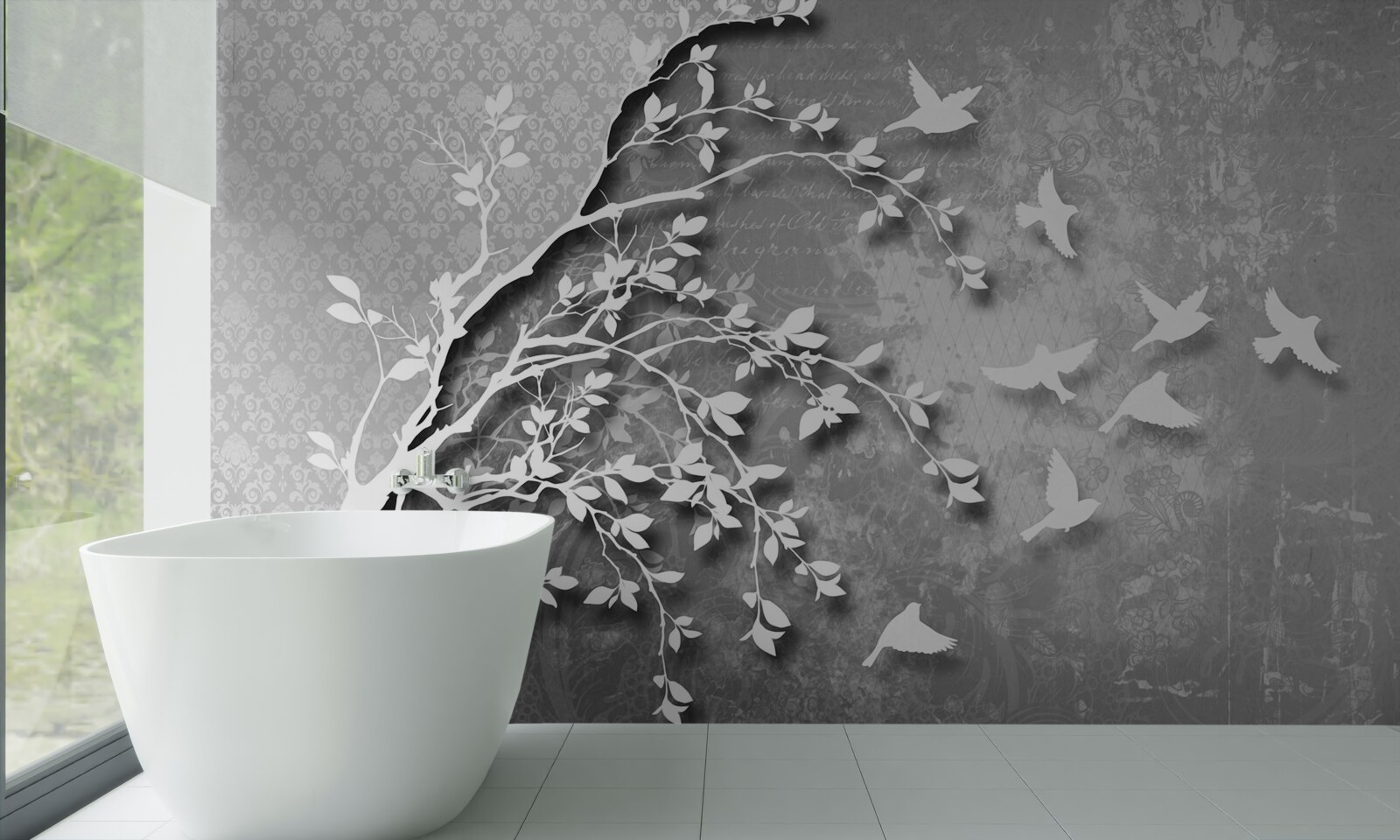 Fototapeta zarys wdzięcznych drzew i ptaków