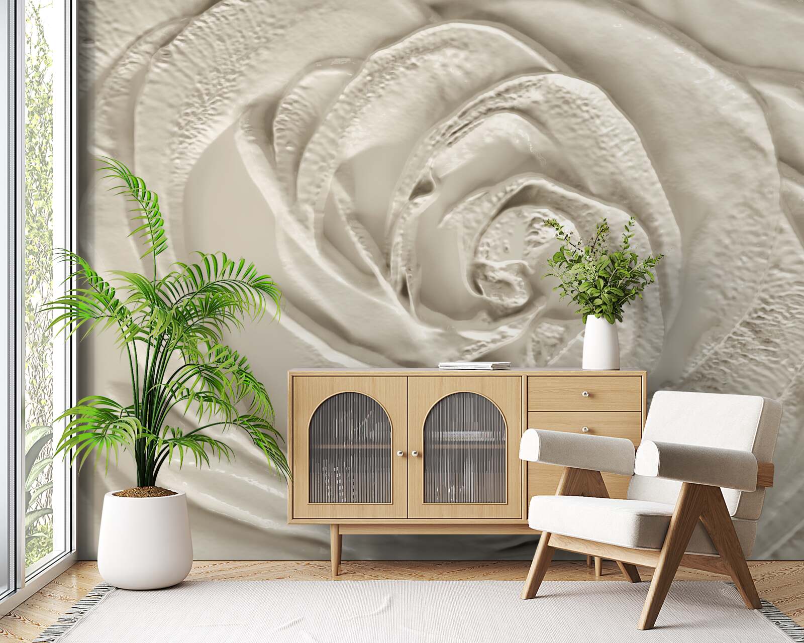 Fototapeta płaskorzeźba gipsowa z wizerunkiem róży