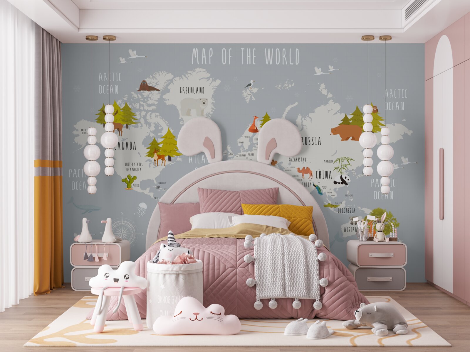 Fototapeta przedstawiciele fauny i flory na mapie ziemi