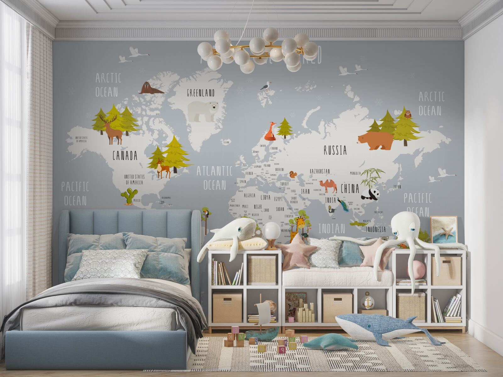 Fototapeta przedstawiciele fauny i flory na mapie ziemi