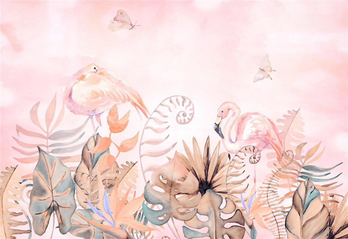 Fototapeta na gałęziach znajdują się różowe flamingi