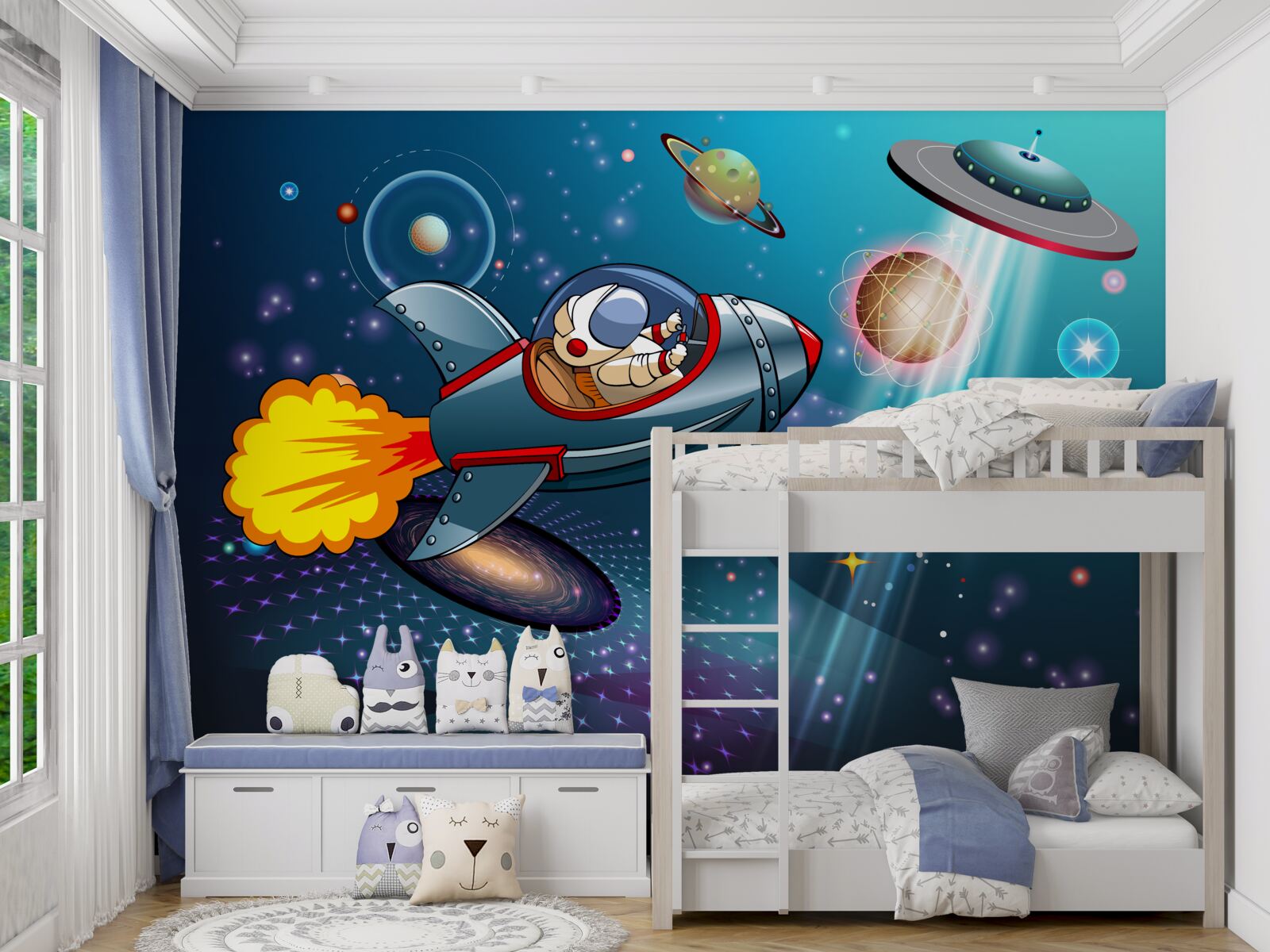 Fototapeta astronauta podróżuje rakietą w otchłań kosmosu