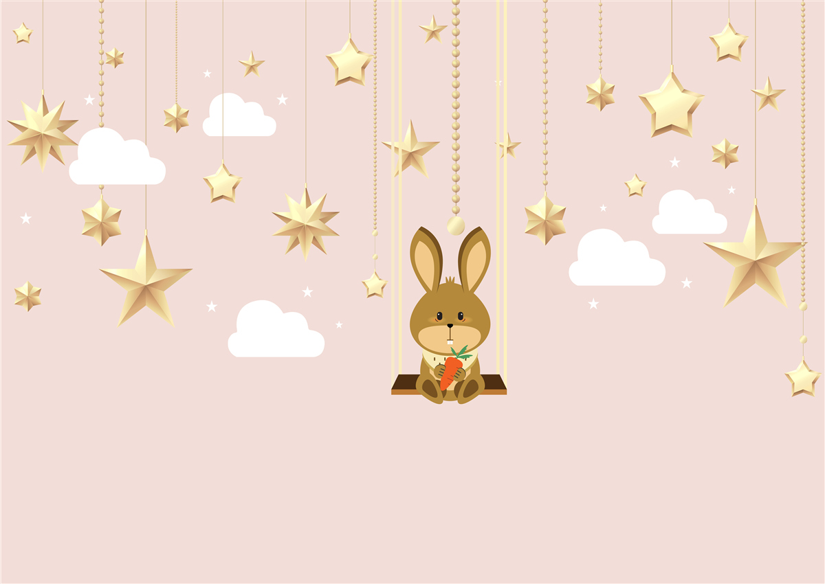 Fototapeta króliczek huśta się na huśtawce z marchewką