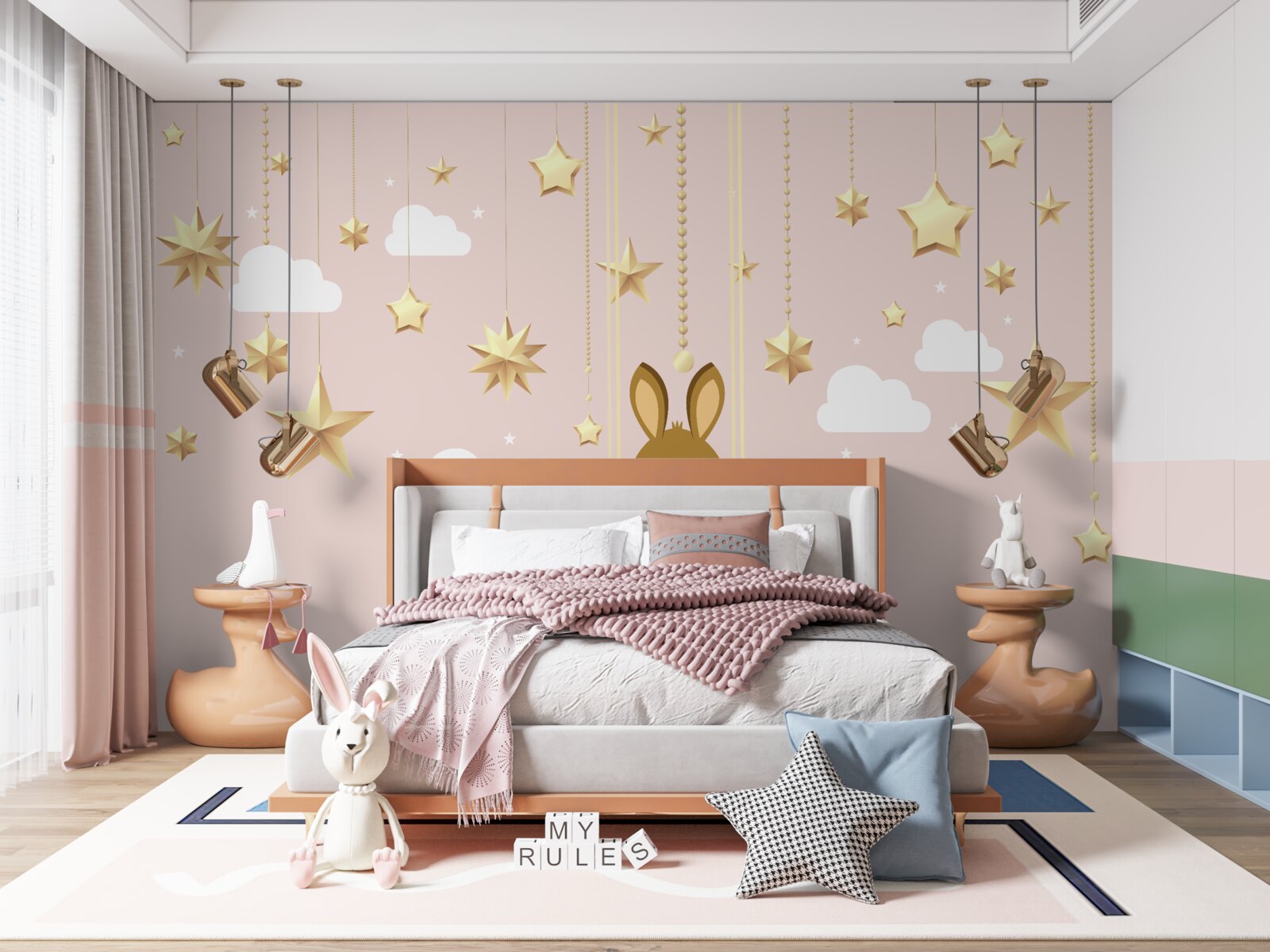 Fototapeta króliczek huśta się na huśtawce z marchewką