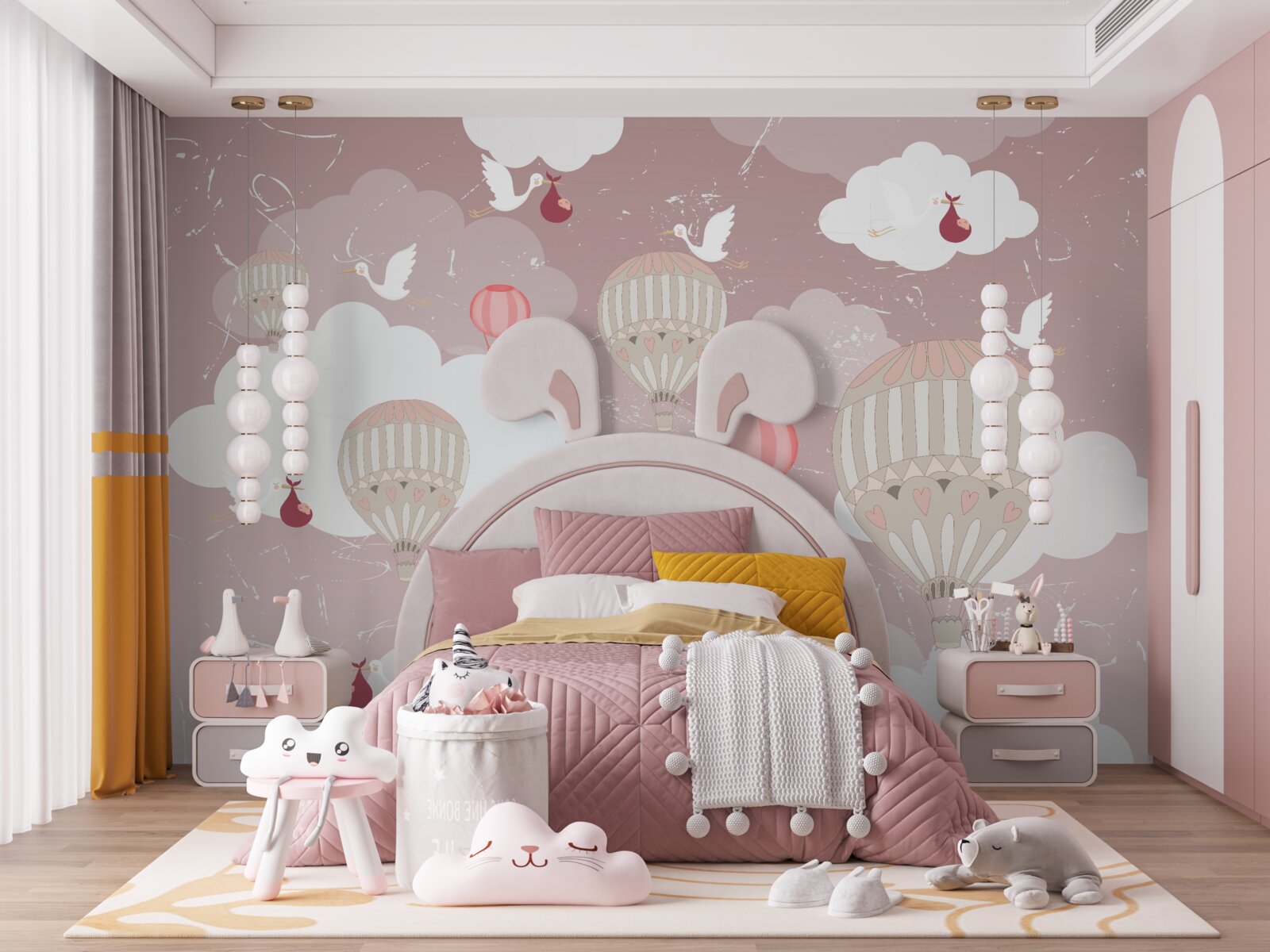 Fototapeta wśród balonów bociany przynoszą dzieci