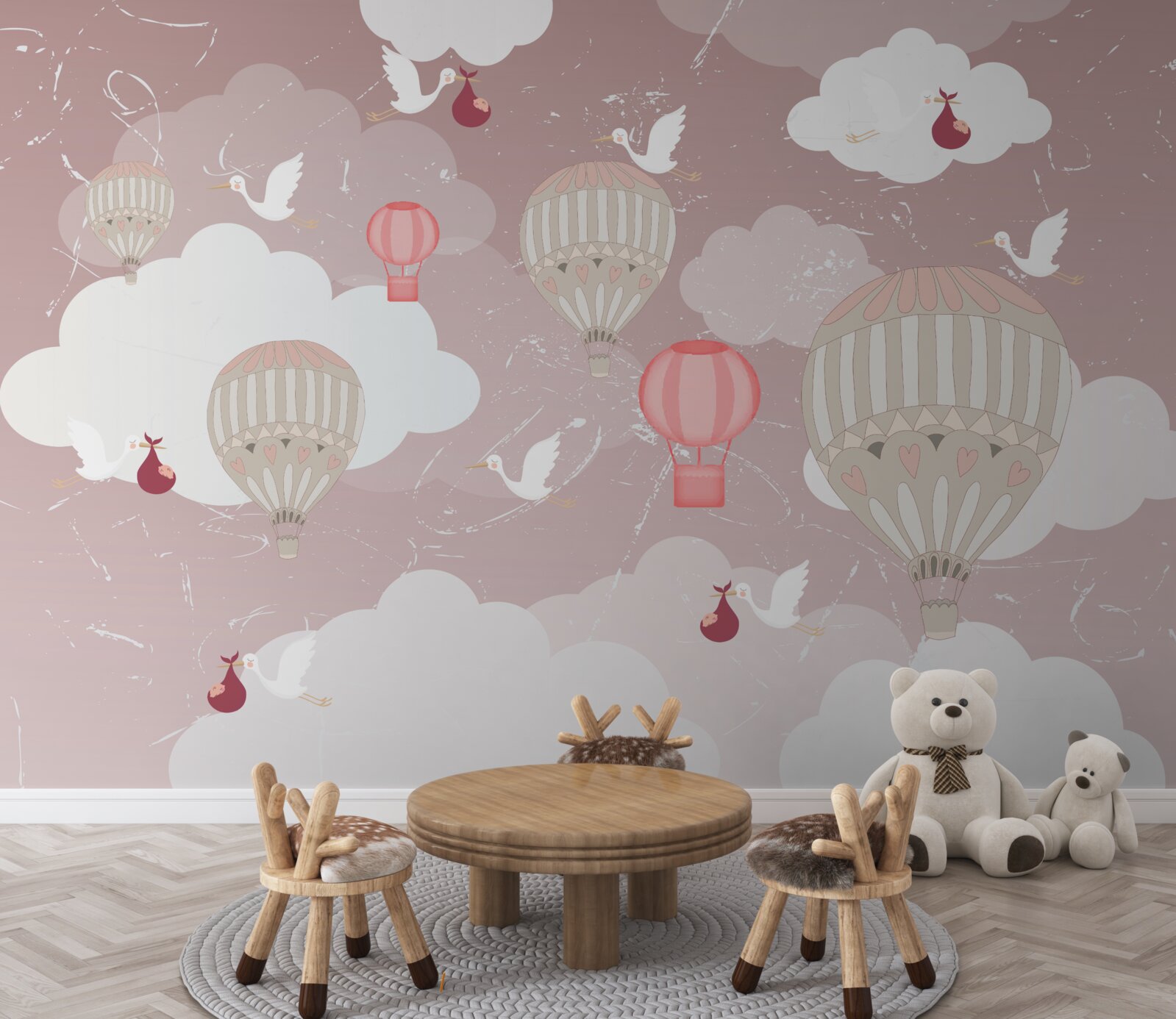 Fototapeta wśród balonów bociany przynoszą dzieci