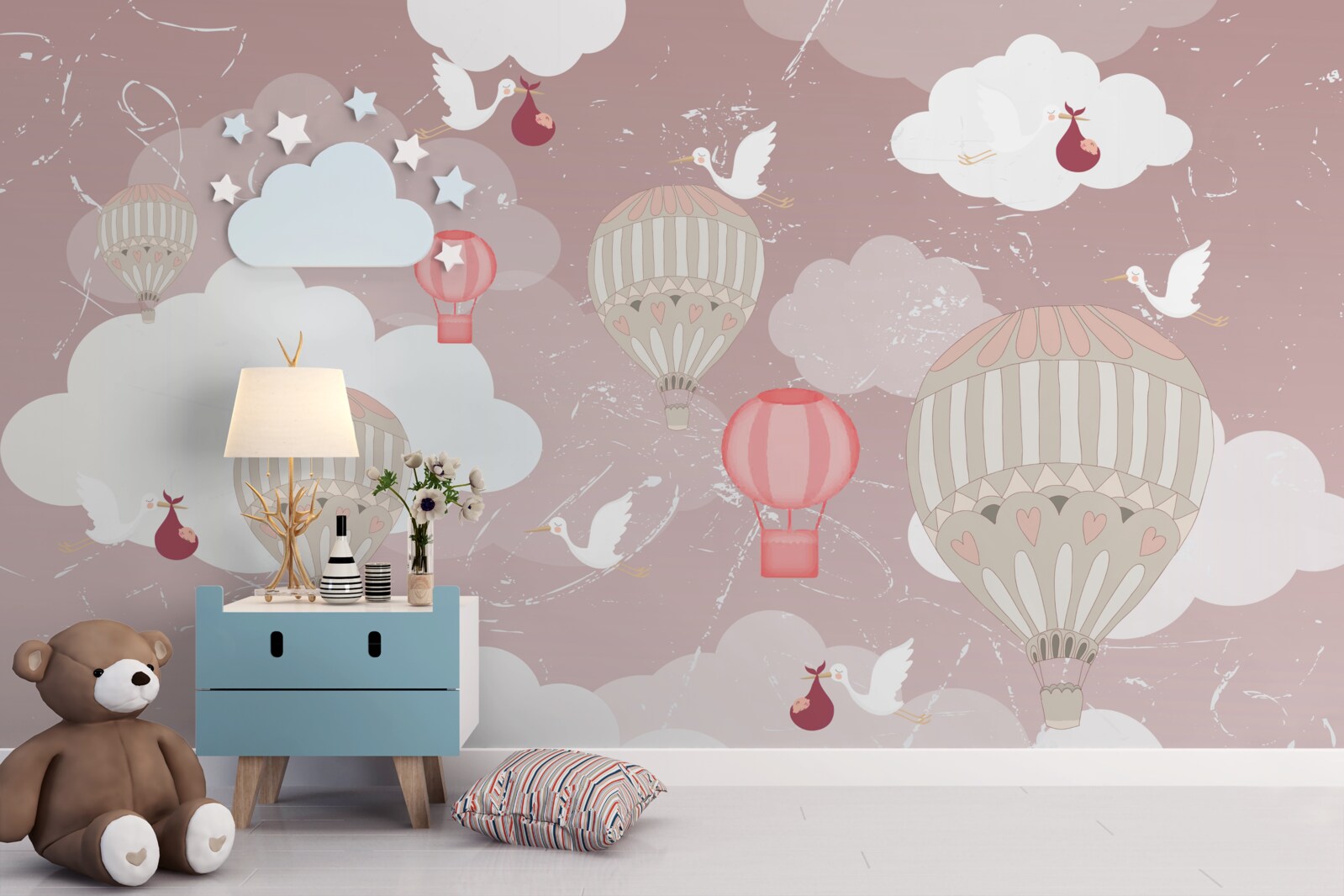 Fototapeta wśród balonów bociany przynoszą dzieci