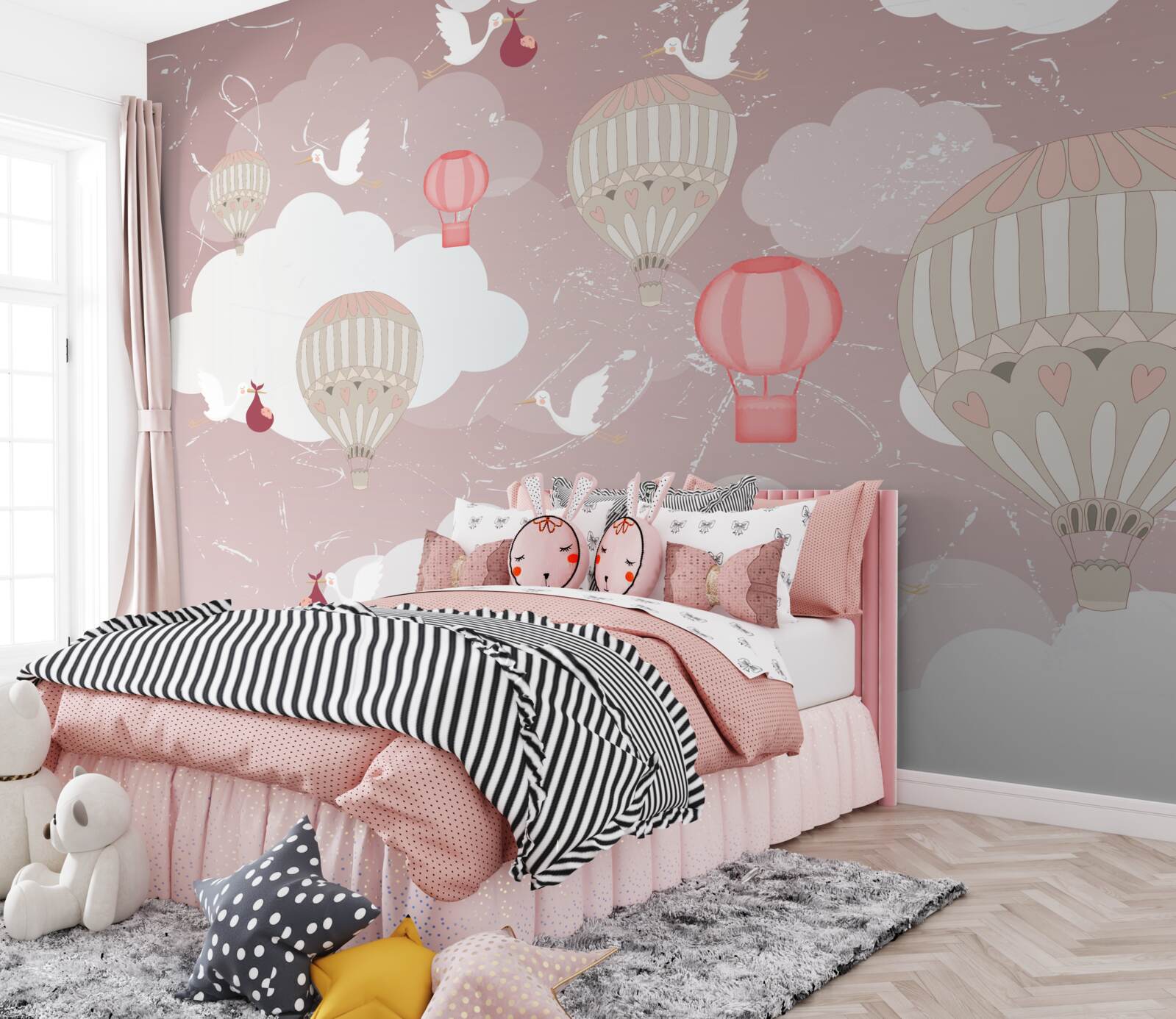 Fototapeta wśród balonów bociany przynoszą dzieci