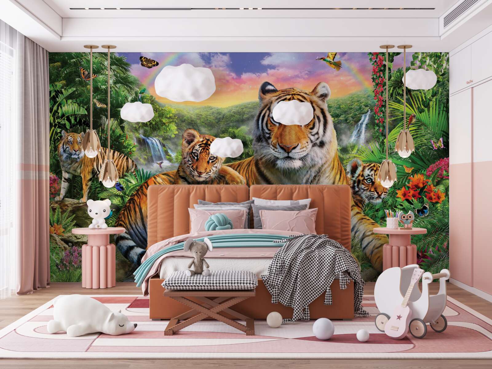 Fototapeta matka i młode tygrysy odpoczywają w dżungli